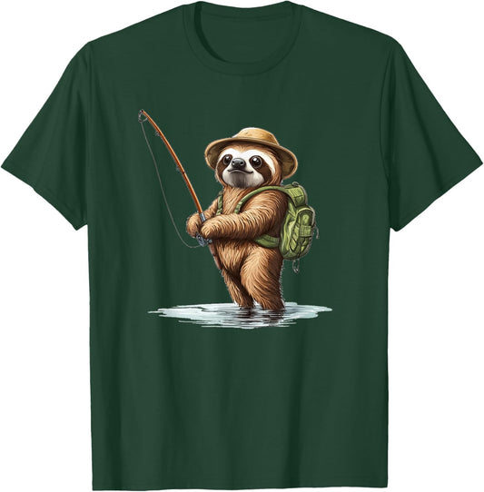 Catch the Fun with Sloth’s Fishing Adventure Outfit T-Shirt - T-Shirt | Forest
