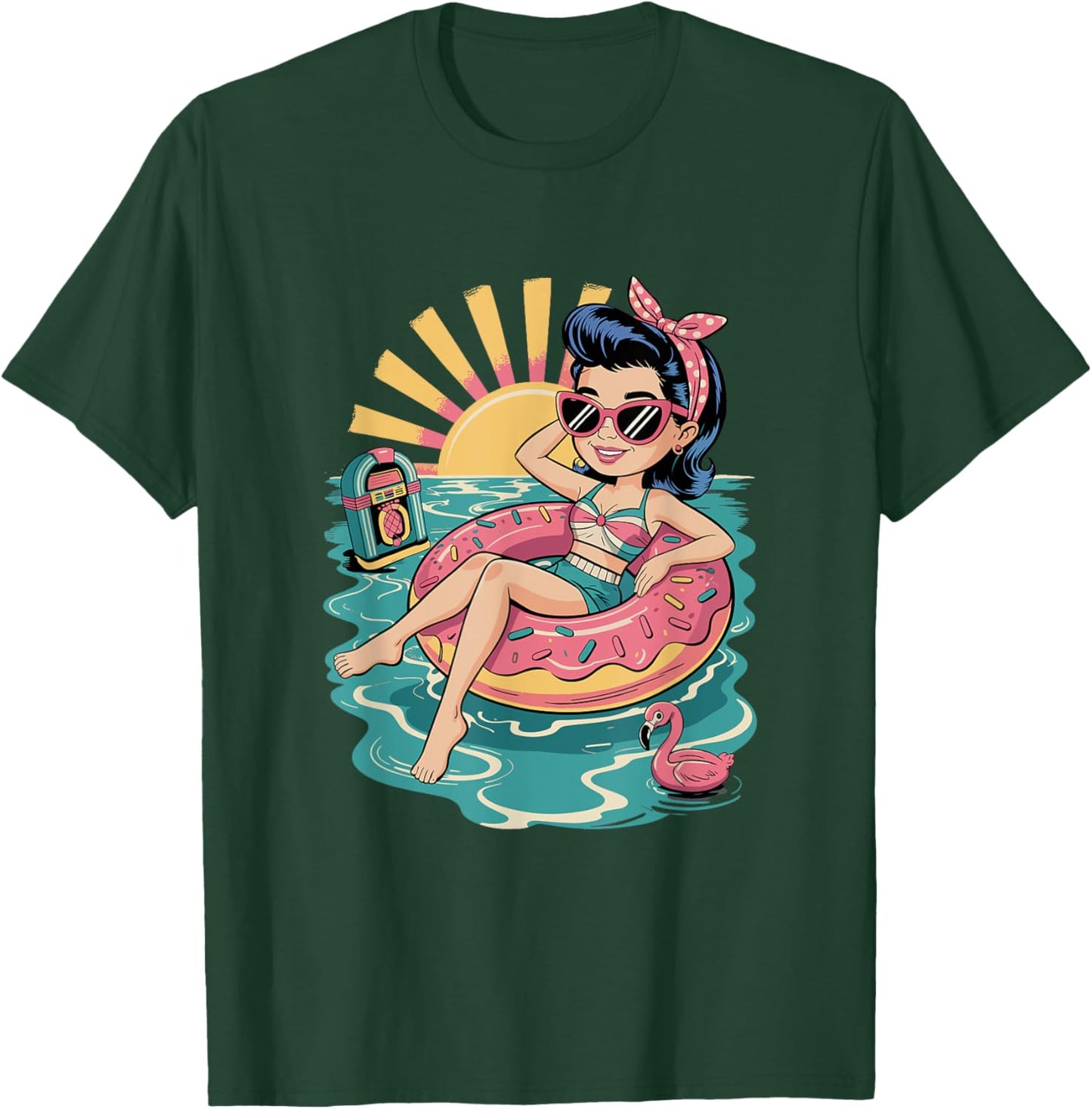 Funny Beach Summer Retro Rockabilly Pin Up Girl T-Shirt - T-Shirt | Forest