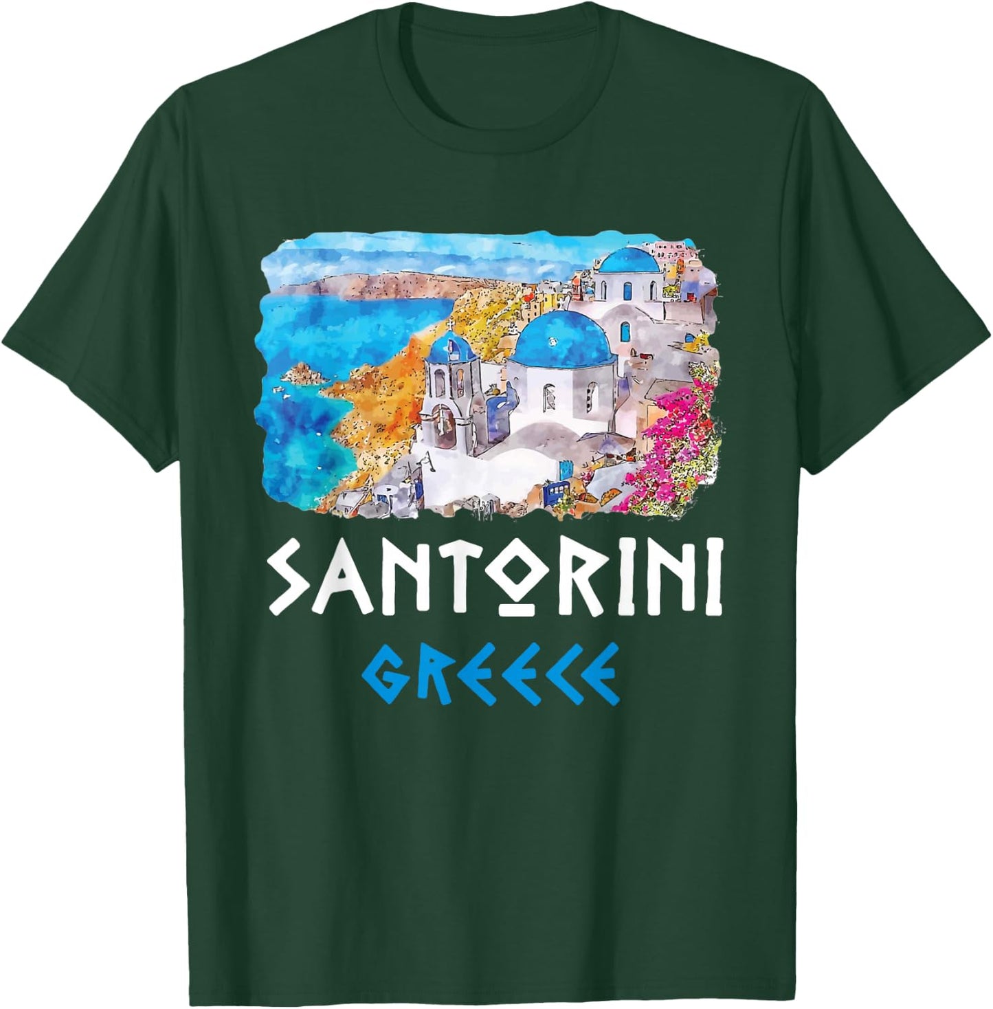 Santorini Greece Painting Souvenir T-Shirt - T-Shirt | Forest