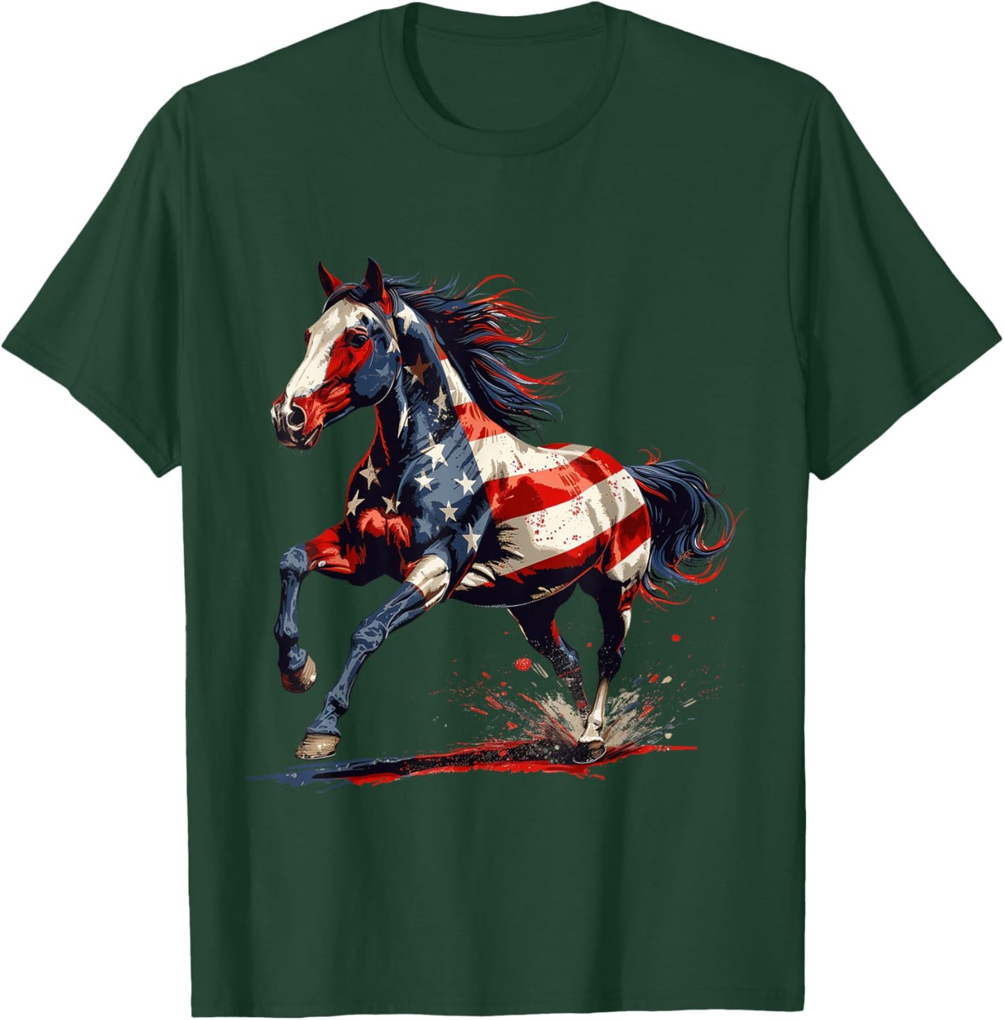 Patriotic Horse USA Flag Vintage Horse 4th Of July Women Men T-Shirt - T-Shirt | Forest