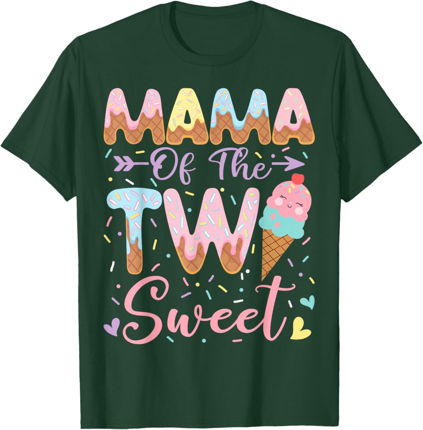 Mama of The Two Sweet 2nd Birthday Girl Ice Cream T-Shirt - T-Shirt | Forest