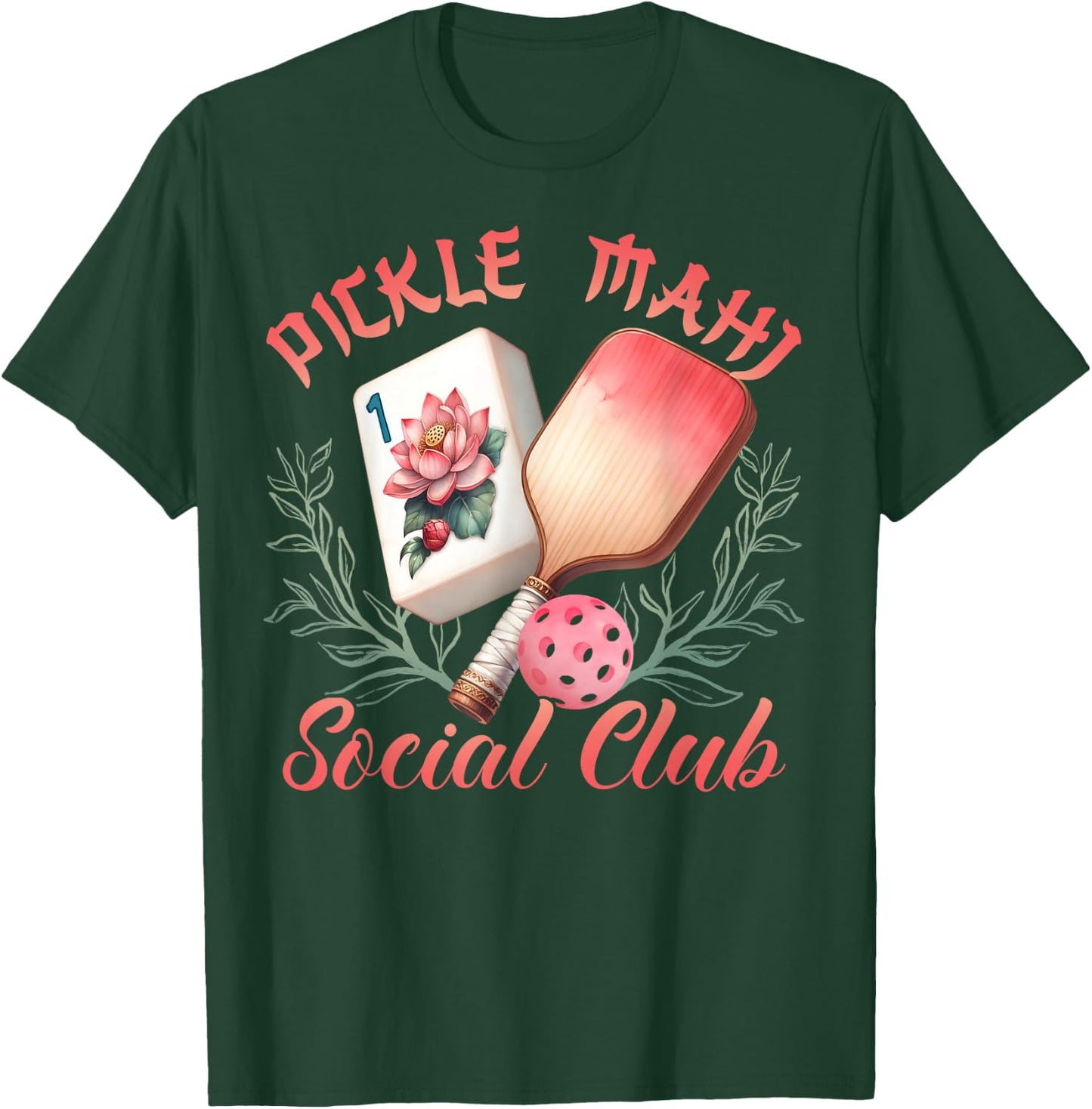 Pickleball Mahjong Lovers Funny Pickle Mahj Social Club T-Shirt - T-Shirt | Forest