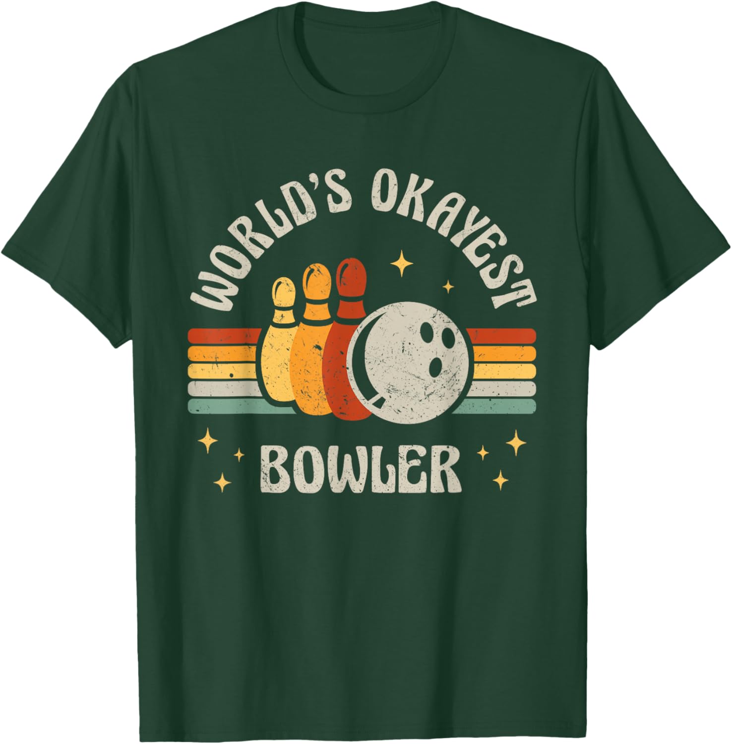 Funny Retro Bowling World's Okayest Bowler Vintage Bowler T-Shirt - T-Shirt | Forest