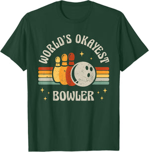 Funny Retro Bowling World's Okayest Bowler Vintage Bowler T-Shirt - T-Shirt | Forest