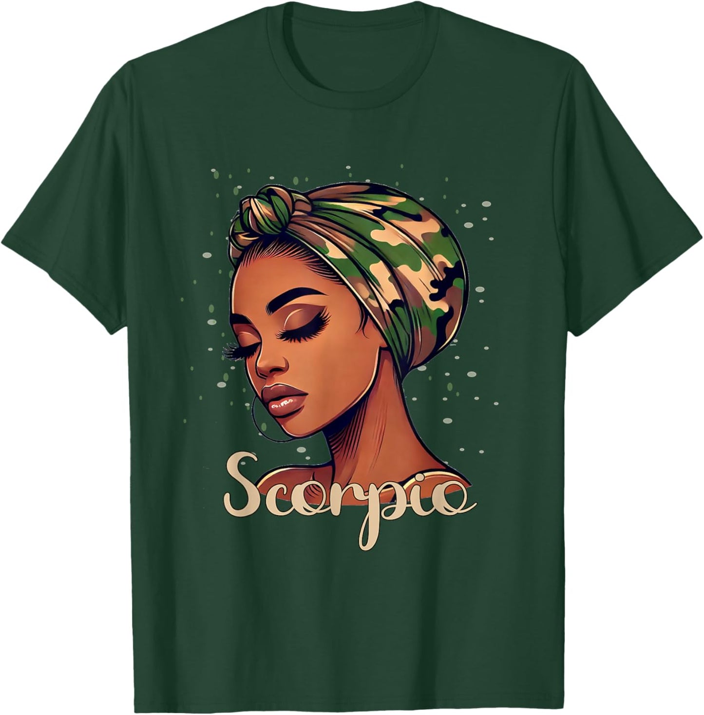 Scorpio Black Woman With Camo Scarf Birthday T-Shirt - T-Shirt | Forest