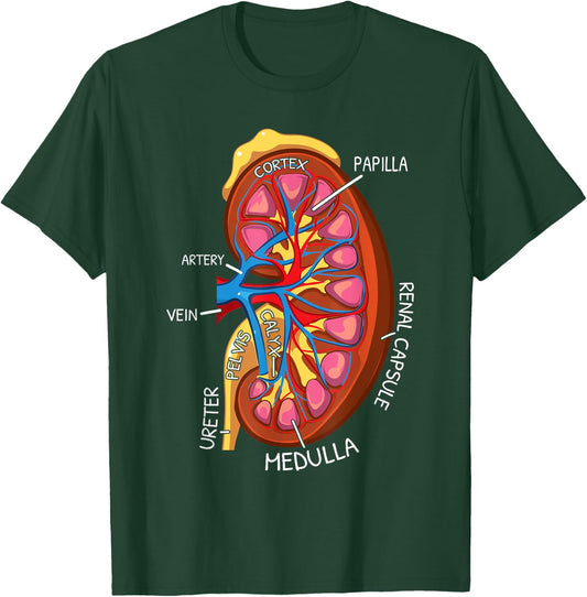 Kidney Anatomy Nephrology Dialysis Nurse T-Shirt - T-Shirt | Forest