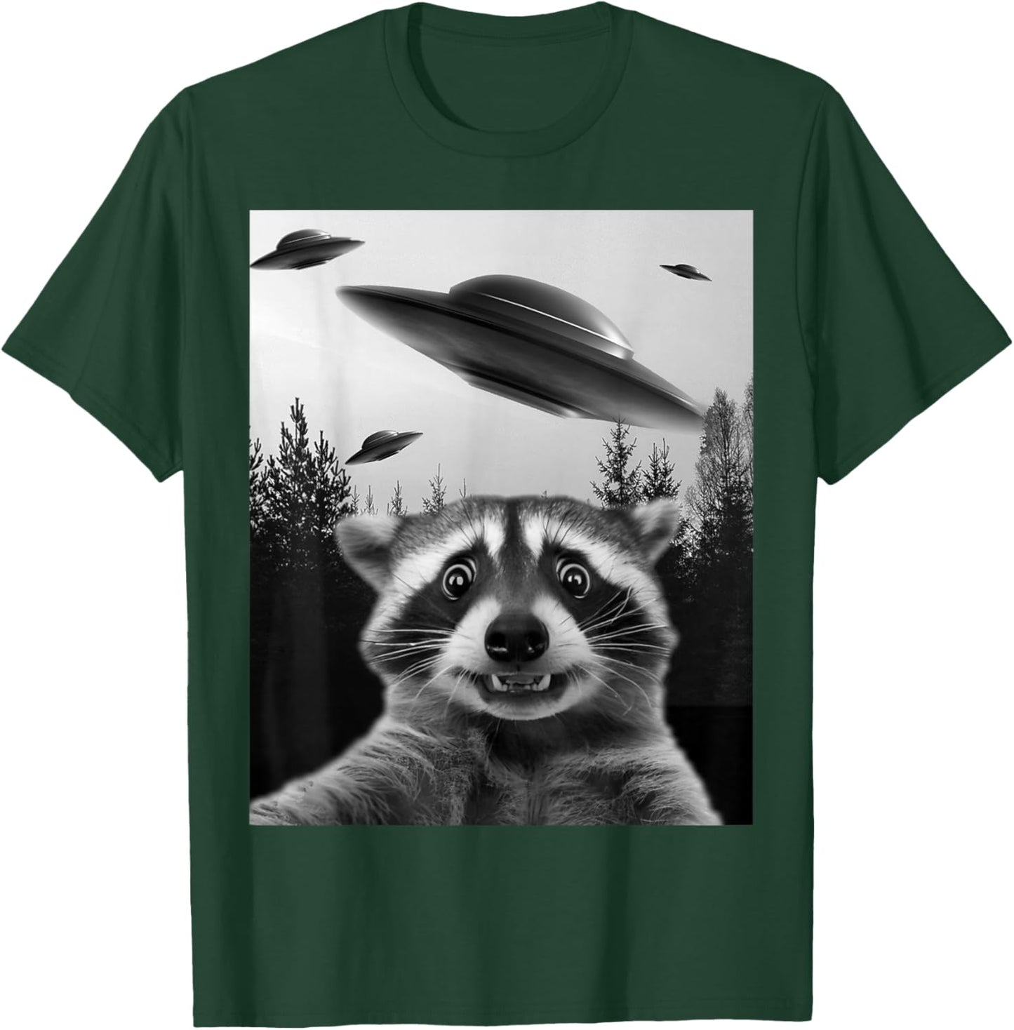Alien UFO Funny Raccoon T-Shirt - T-Shirt | Forest