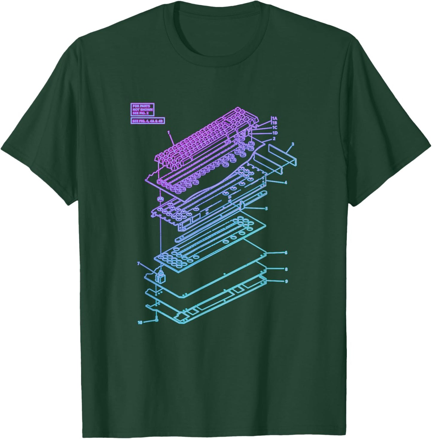 All Things Geek by MCMA Mechanical Keyboard Patent Drawing Graphic Design Art T-Shirt - T-Shirt | Forest