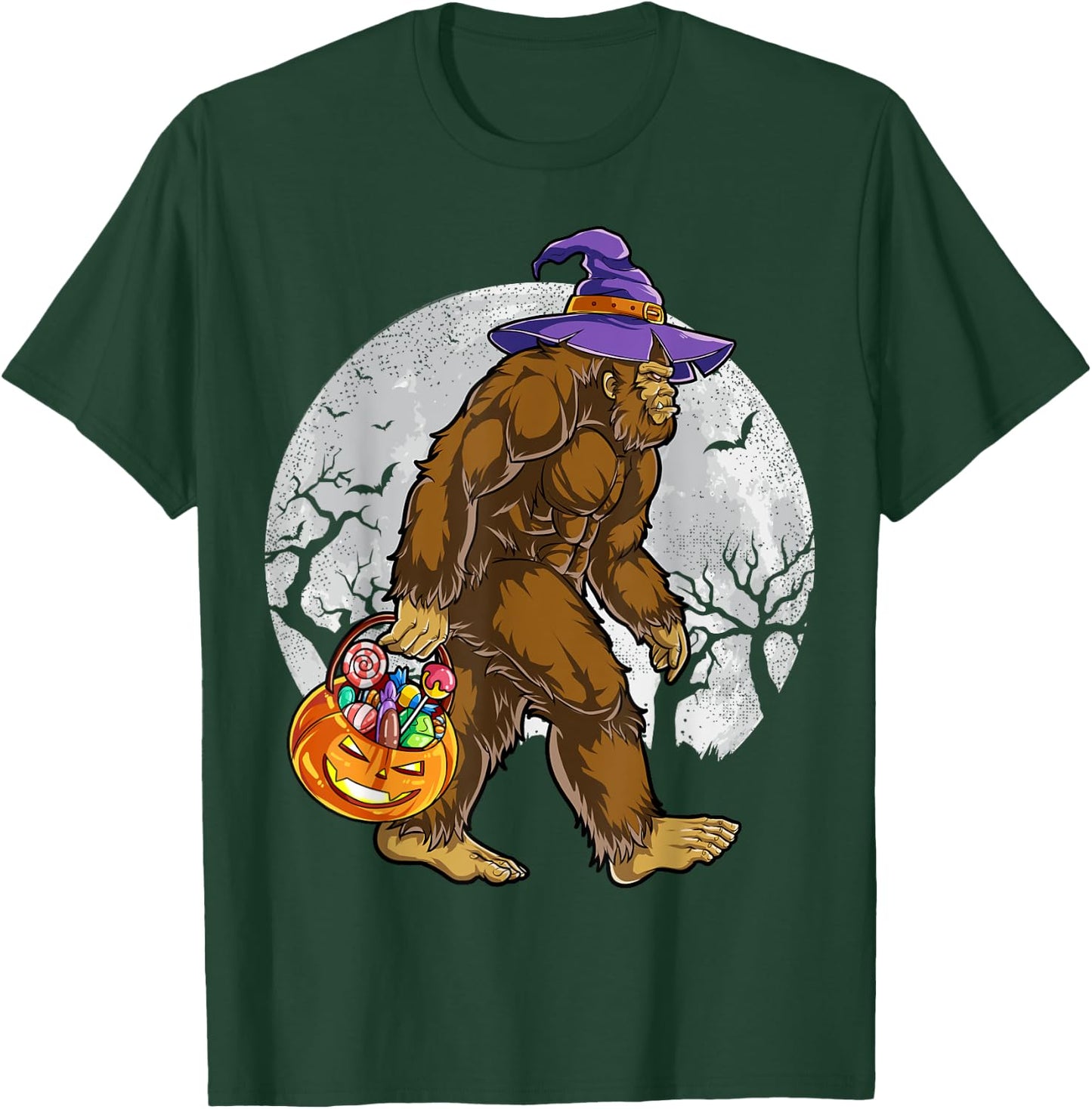 Bigfoot Witch Pumpkin Halloween Girls Women Sasquatch Lovers T-Shirt - T-Shirt | Forest