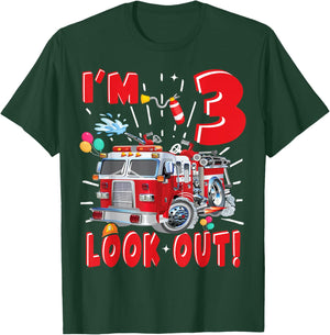 Three 3rd Birthday Fire Truck Boy 3 Year Old Firefighter T-Shirt - T-Shirt | Forest