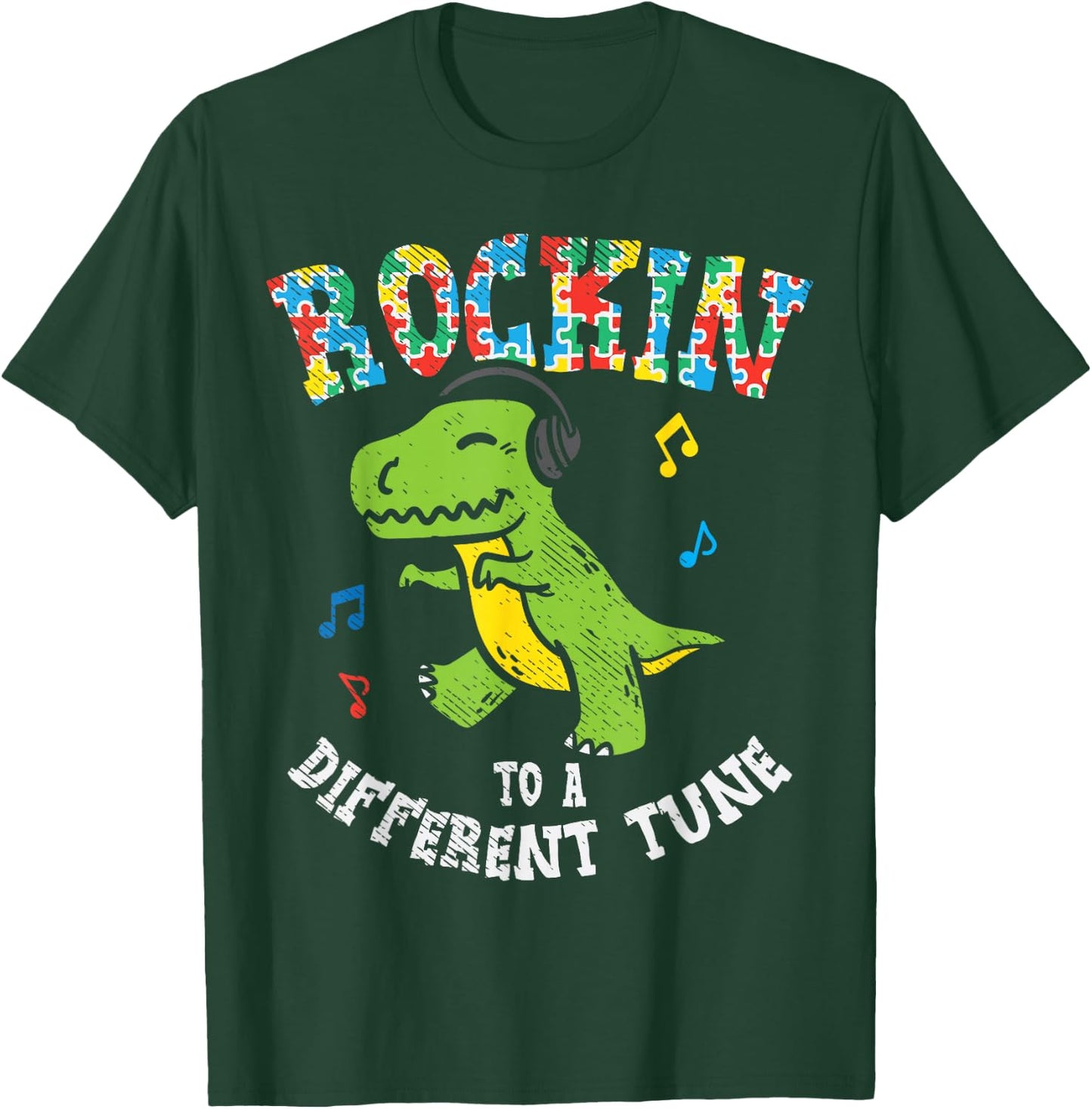 Rockin to Different Tune T-Rex Dance Autism Kid Boys Gift Small T-Shirt - T-Shirt | Forest