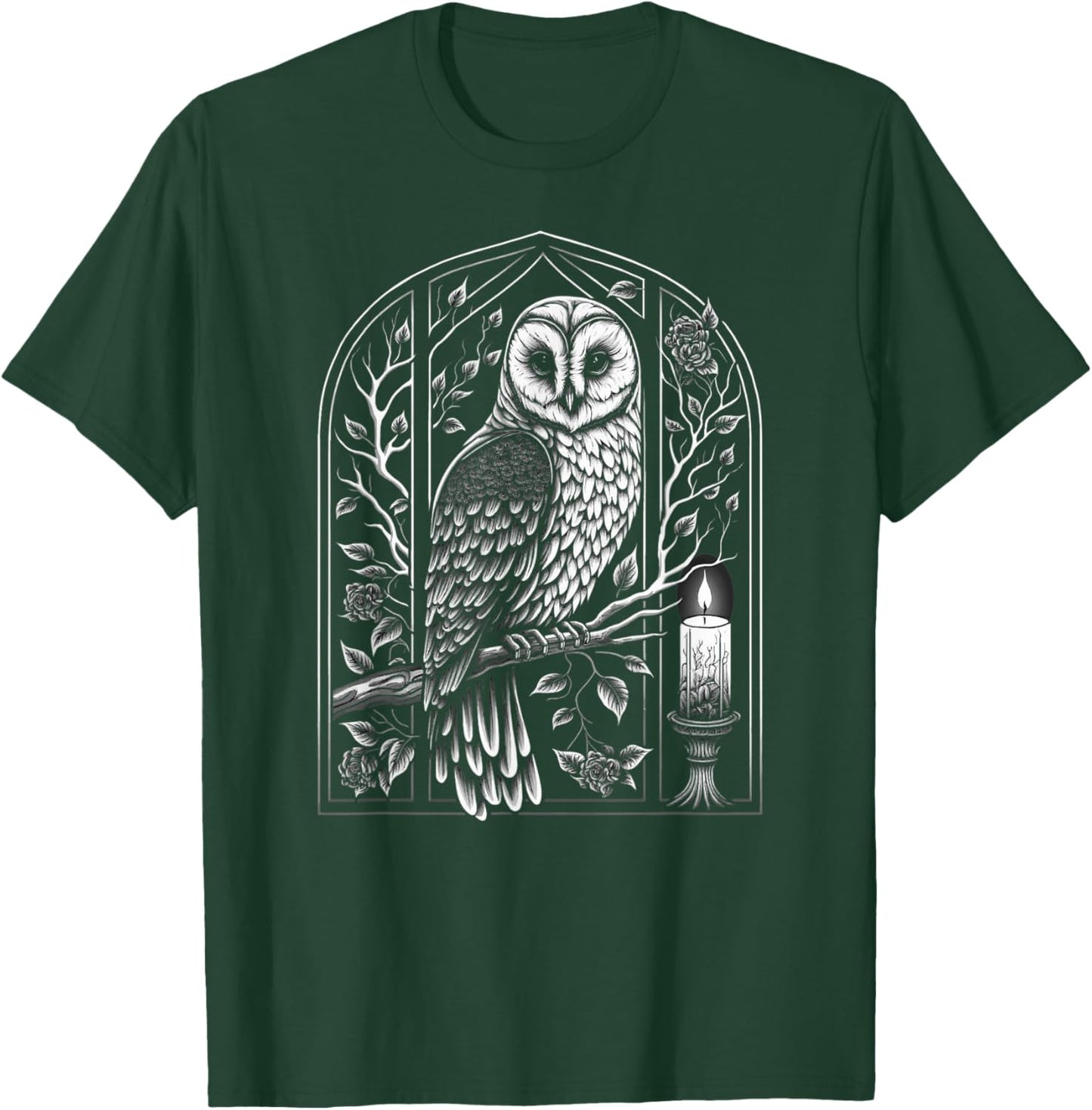 Wiccan Witch Owl With Candle Illustration, Version 1 of 6 T-Shirt - T-Shirt | Forest