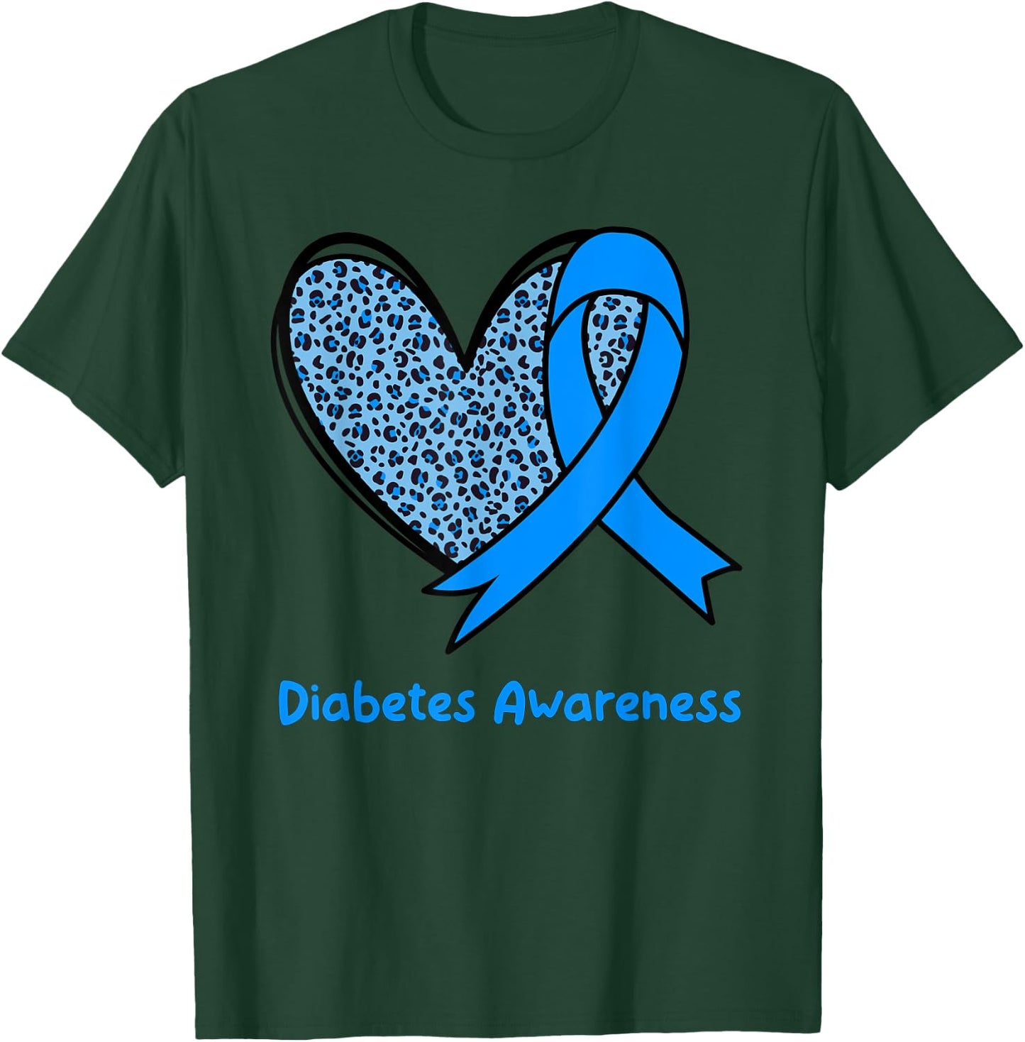 In November We Wear Blue Diabetes Awareness Leopard Ribbon T-Shirt - T-Shirt | Forest