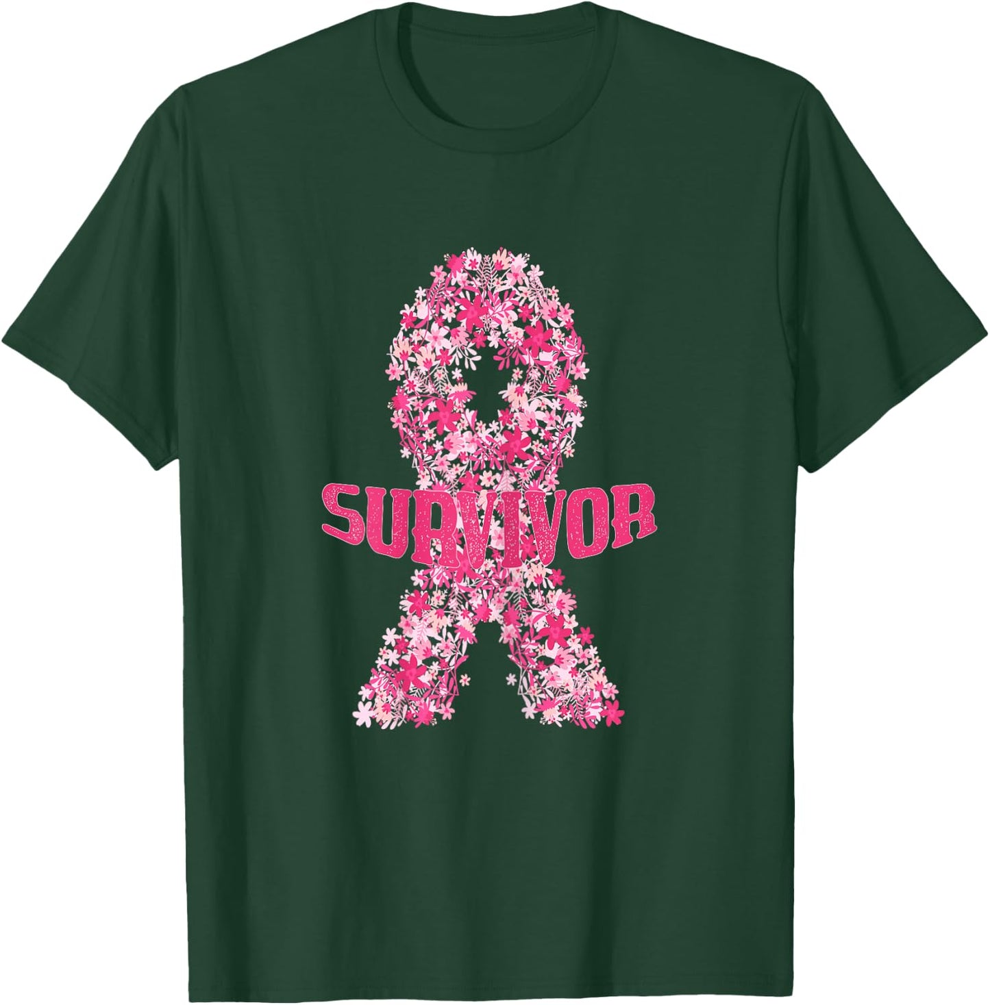 I'm a Survivor - Pink Flower Ribbon Breast Cancer Awareness T-Shirt - T-Shirt | Forest