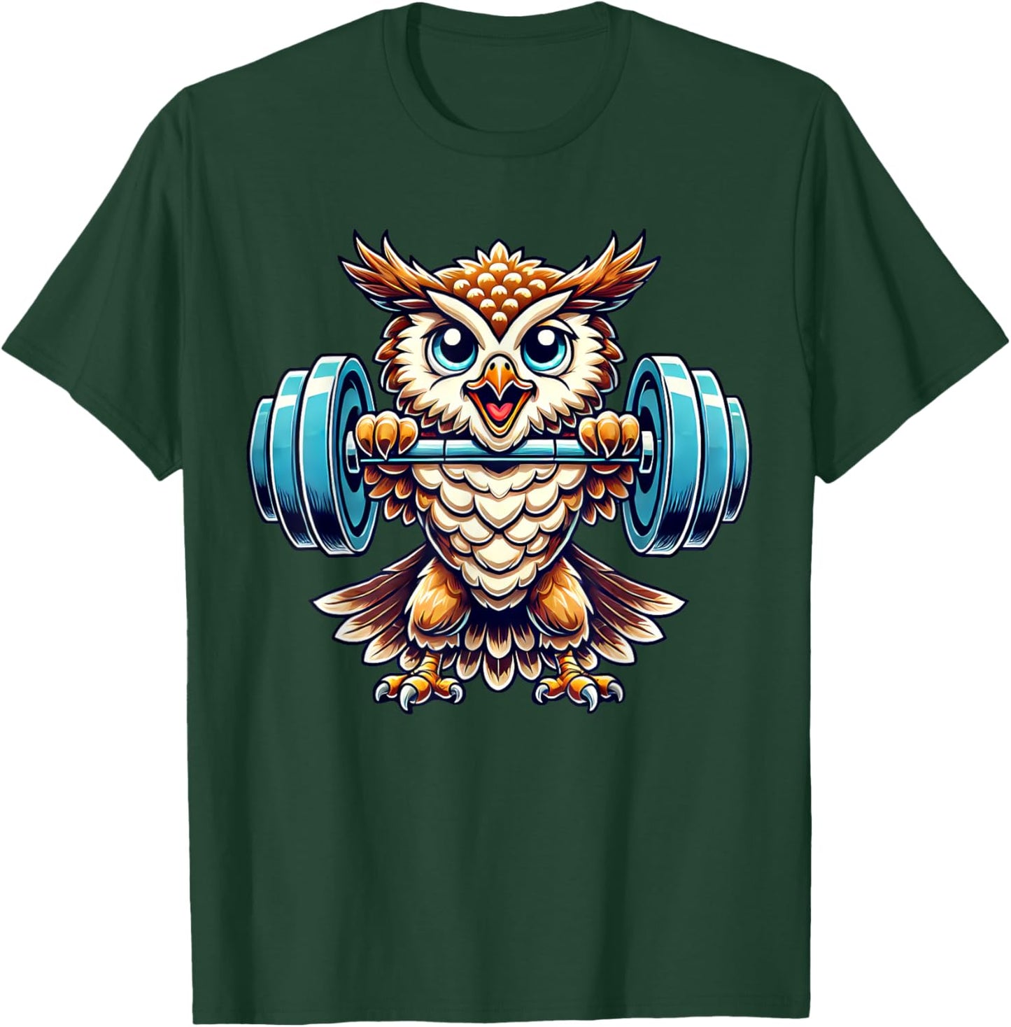 Strong Owl Weightlifting Cartoon Owl Lifter T-Shirt - T-Shirt | Forest