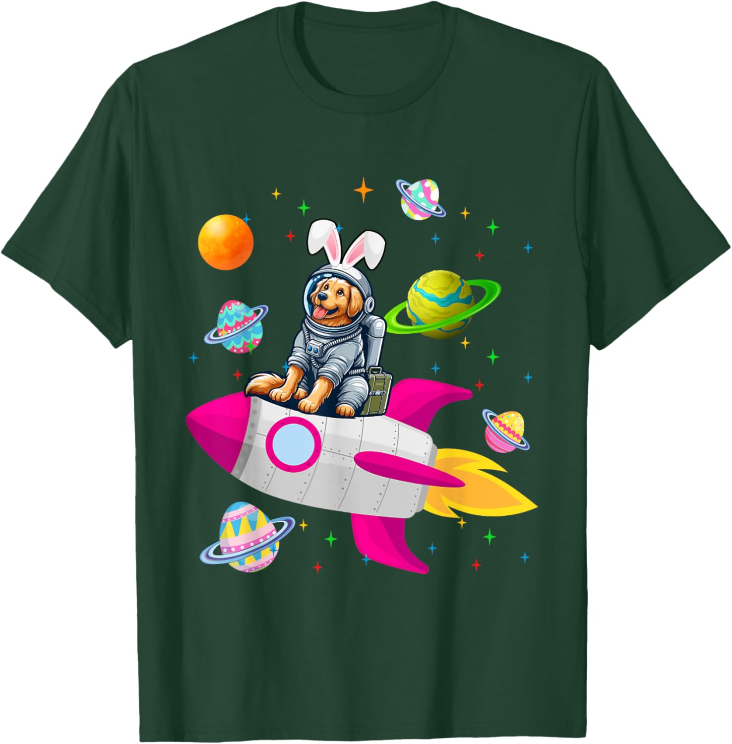 Bunny Golden Retriever In Space Planets Easter Dog Owner Women Kids T-Shirt - T-Shirt | Forest