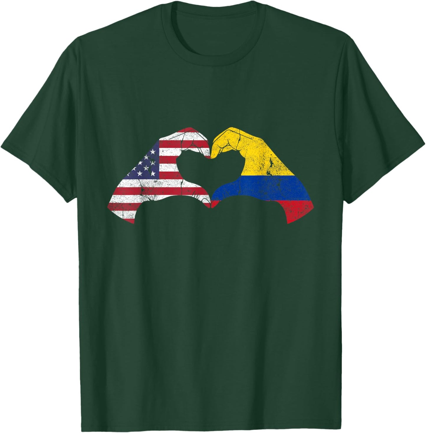 USA Colombia Hand Flag Heart Colombian Americans Love T-Shirt - T-Shirt | Forest
