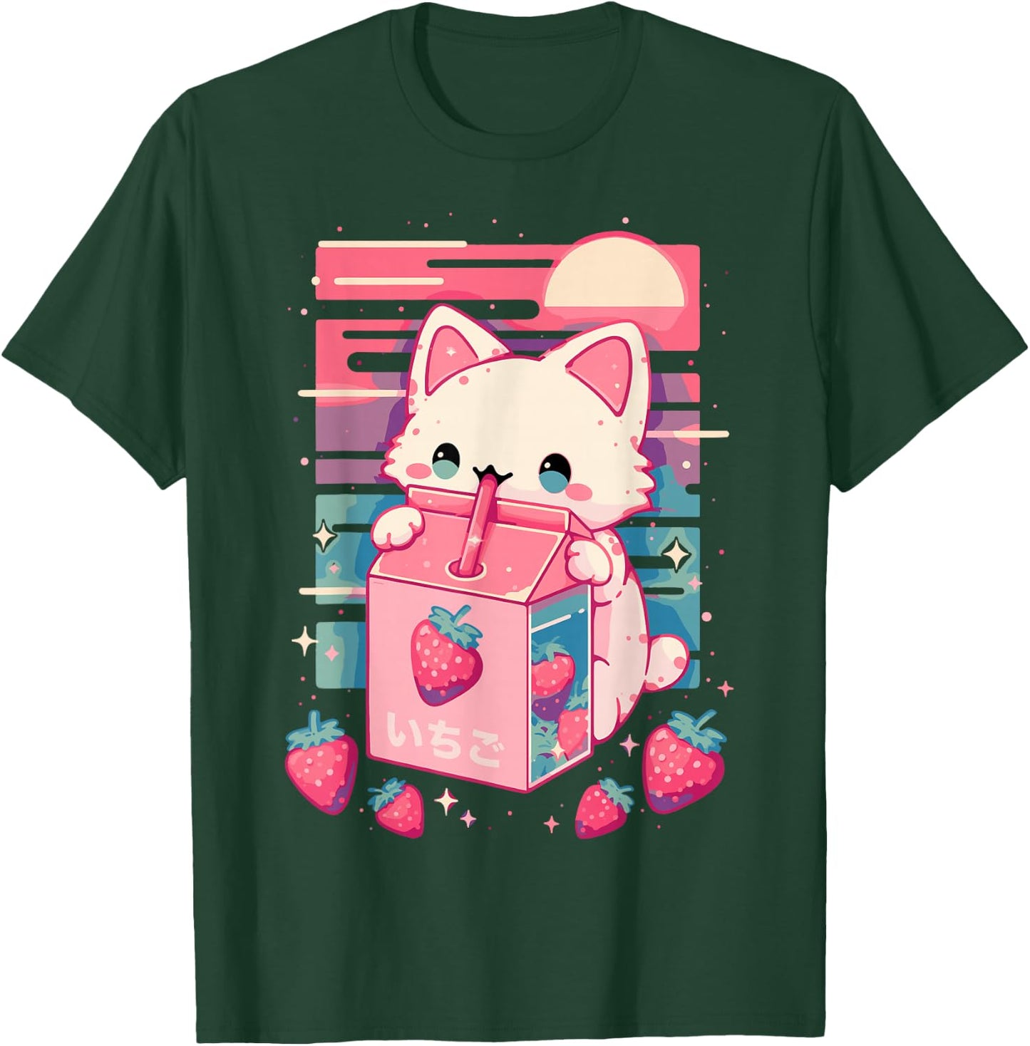 Cat Strawberry Milk Anime 90s Japanese Cat Japan T-Shirt - T-Shirt | Forest
