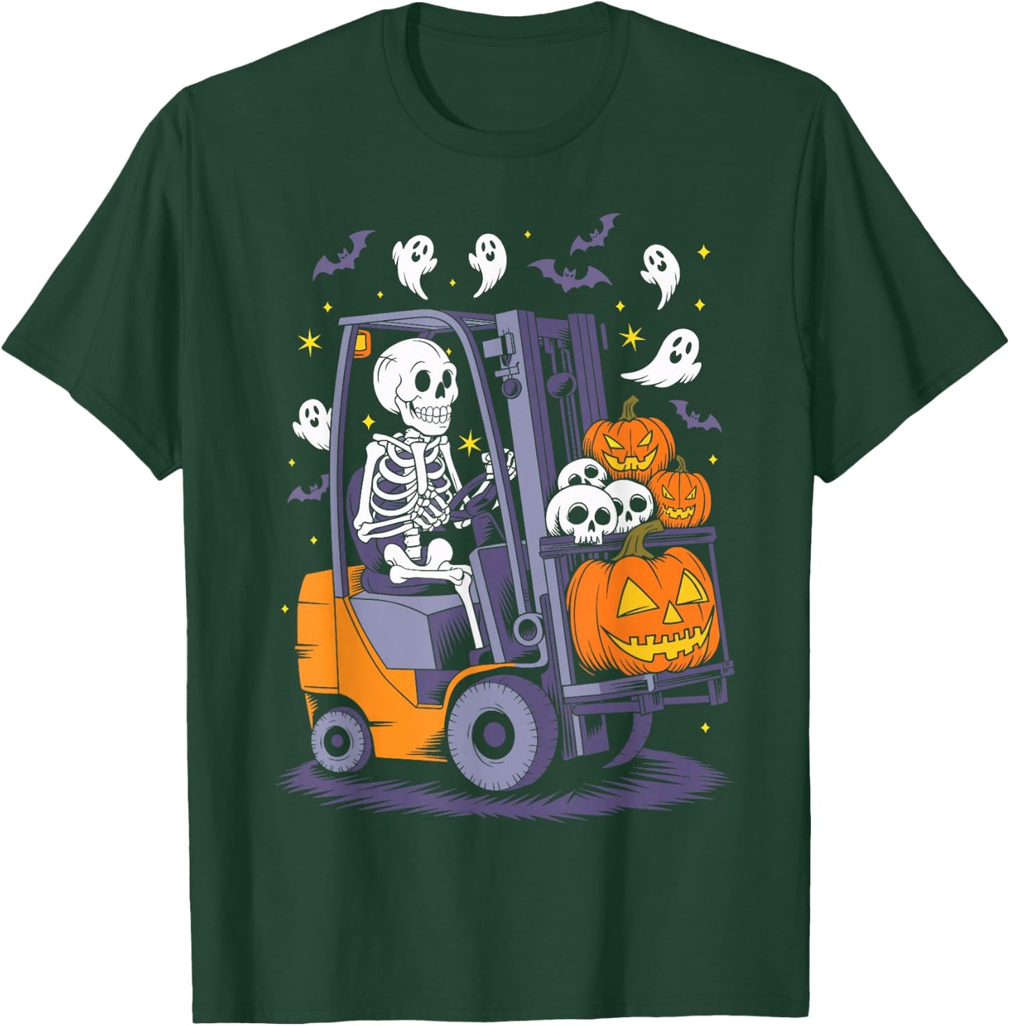 Funny Skeleton Forklift Operator Spooky Halloween Costume T-Shirt - T-Shirt | Forest