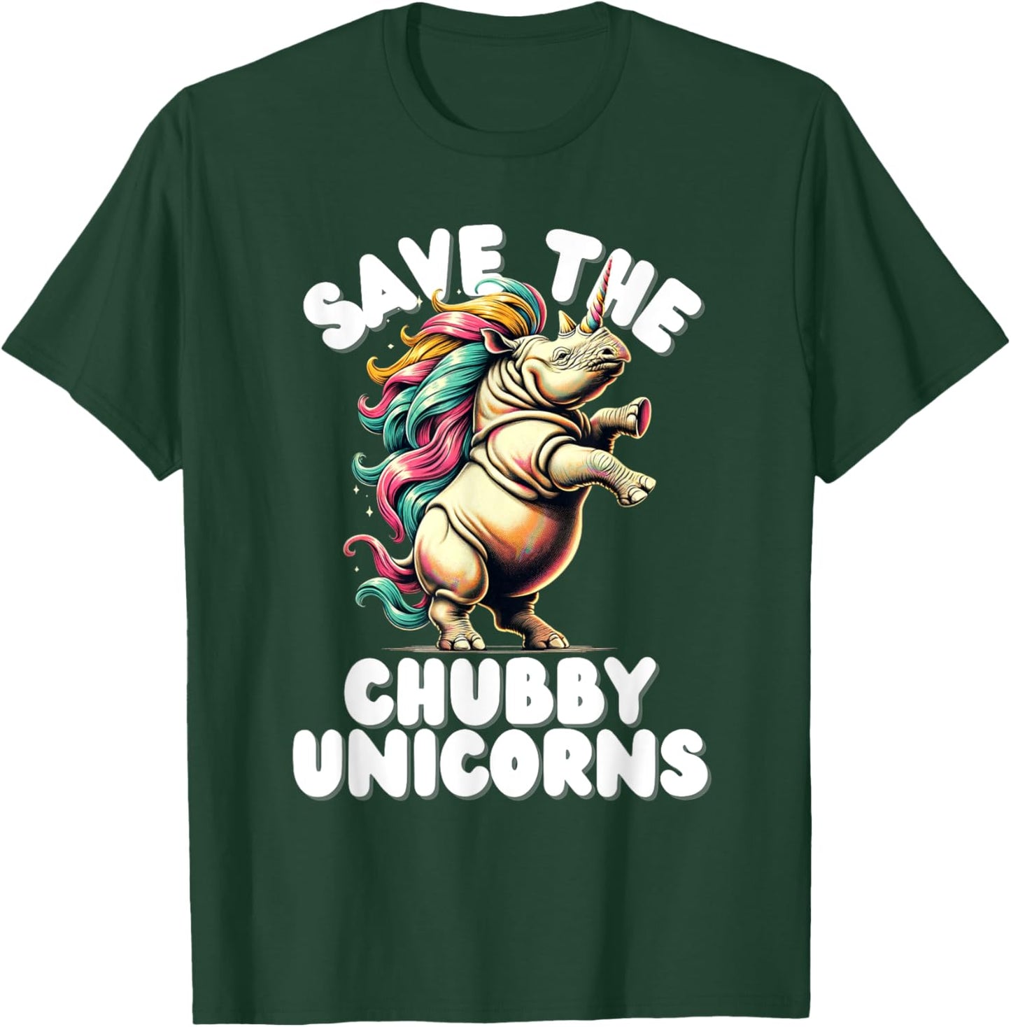 Save the Chubby Unicorn Rhino Colorful Funny Design T-Shirt - T-Shirt | Forest