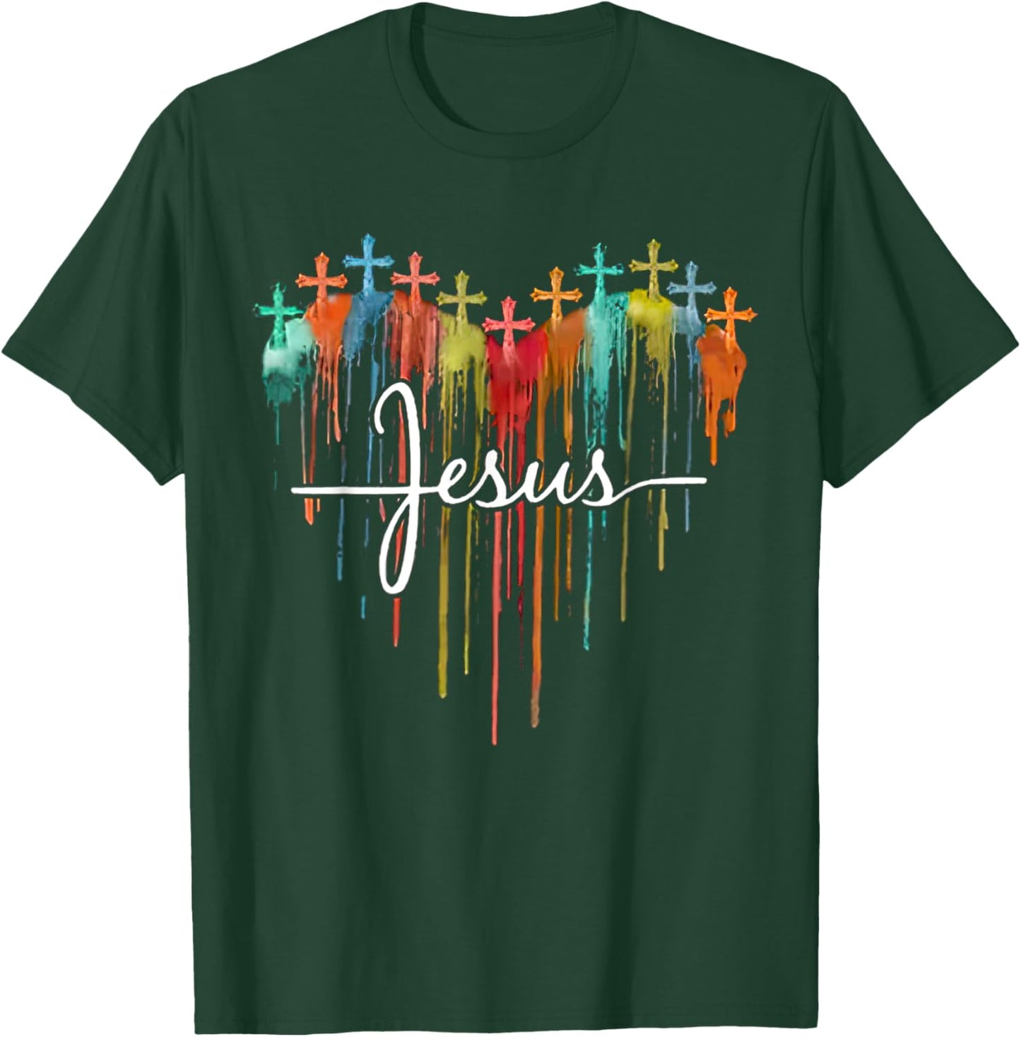 Colorful Jesus Cross Melting Heart For Christian Jesus Lover T-Shirt - T-Shirt | Forest