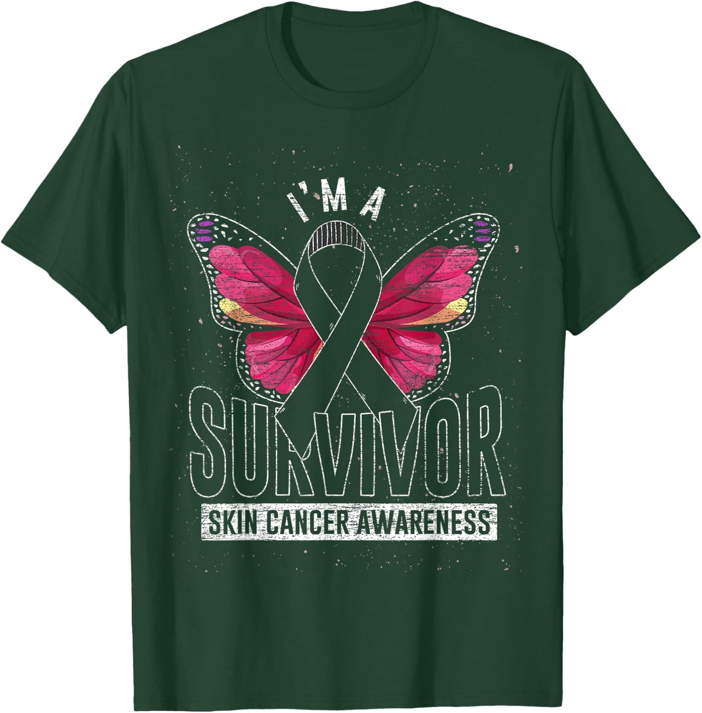 Cancer Survivor Butterfly Melanoma Awareness Skin Cancer T-Shirt - T-Shirt | Forest
