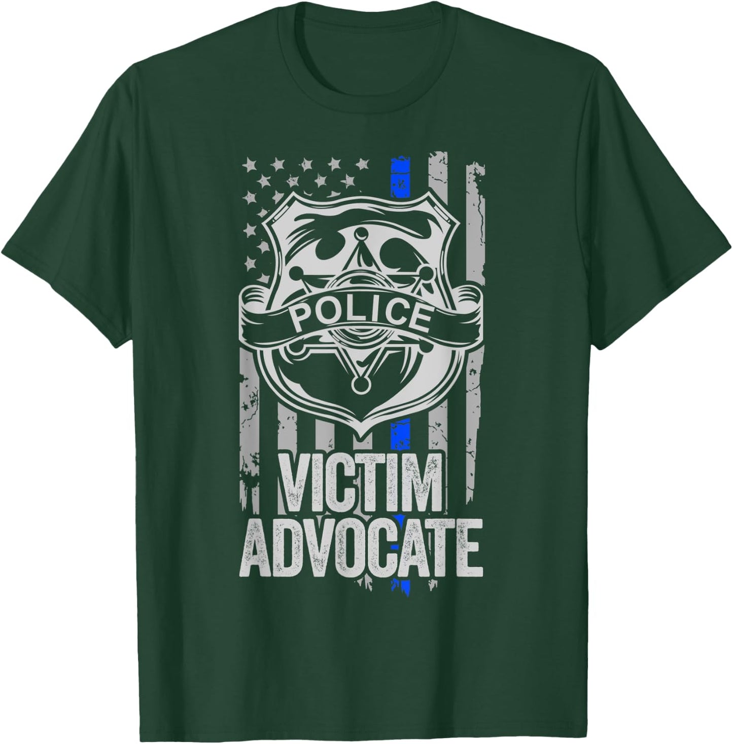 American Flag Blue Thin Line Apparel Victim Advocate Police Men T-Shirt - T-Shirt | Forest