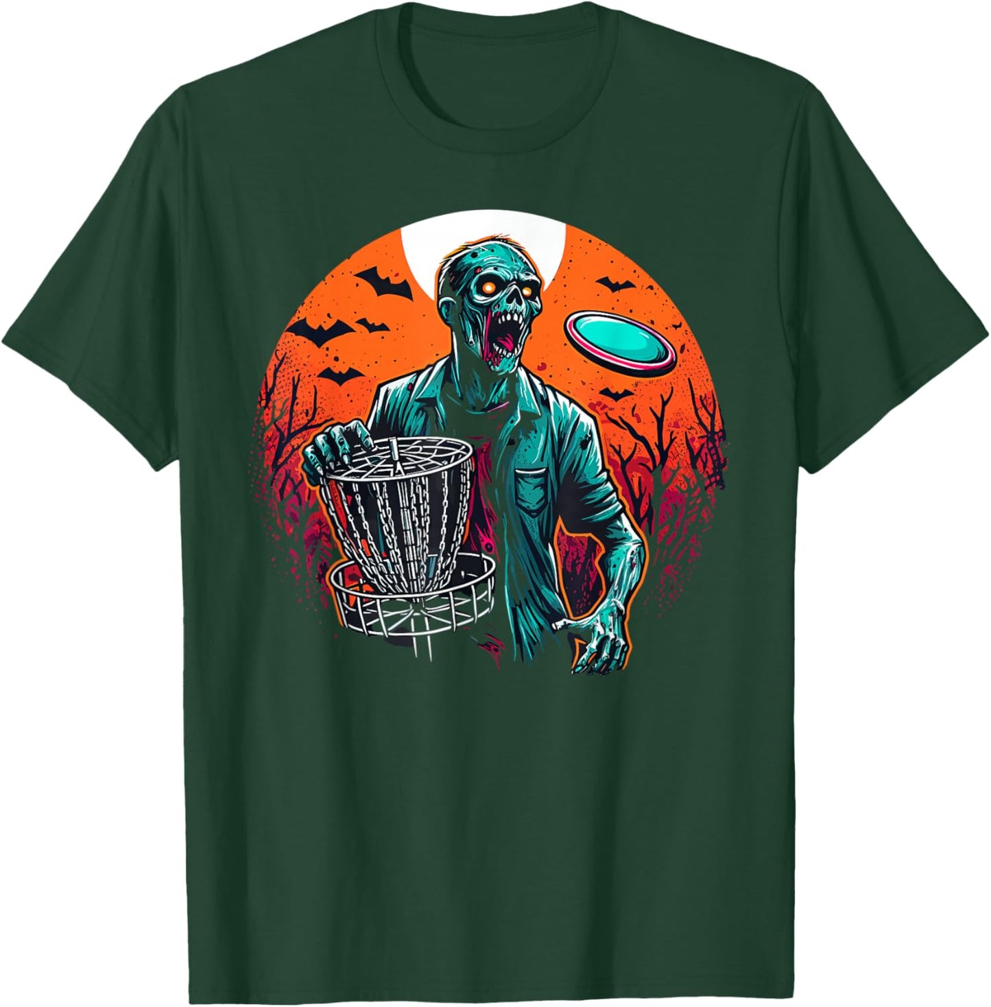 Disc Golf Zombie Halloween Disc Golfer Outfit Basket Disc T-Shirt - T-Shirt | Forest