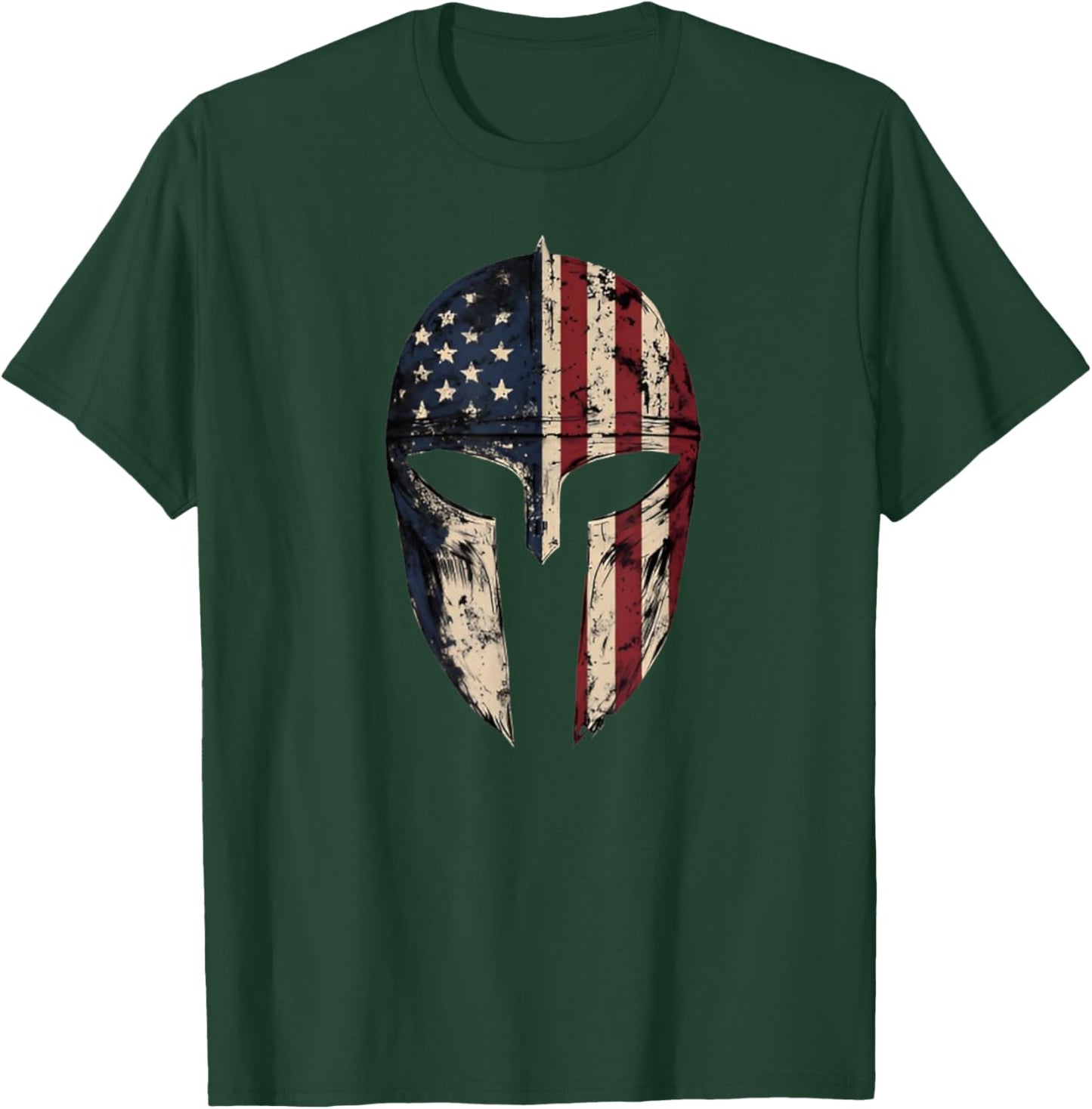 Patriotic American Spartan Warrior Men Women USA Flag Helmet T-Shirt - T-Shirt | Forest