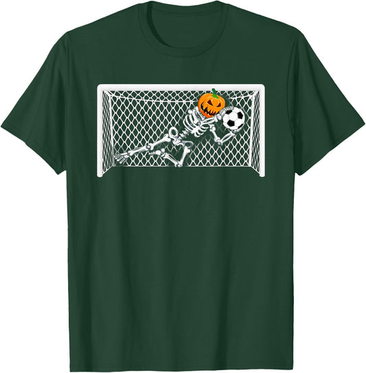 Skeleton Soccer Goal Keeper Halloween Pumpkin Goalie T-Shirt - T-Shirt | Forest