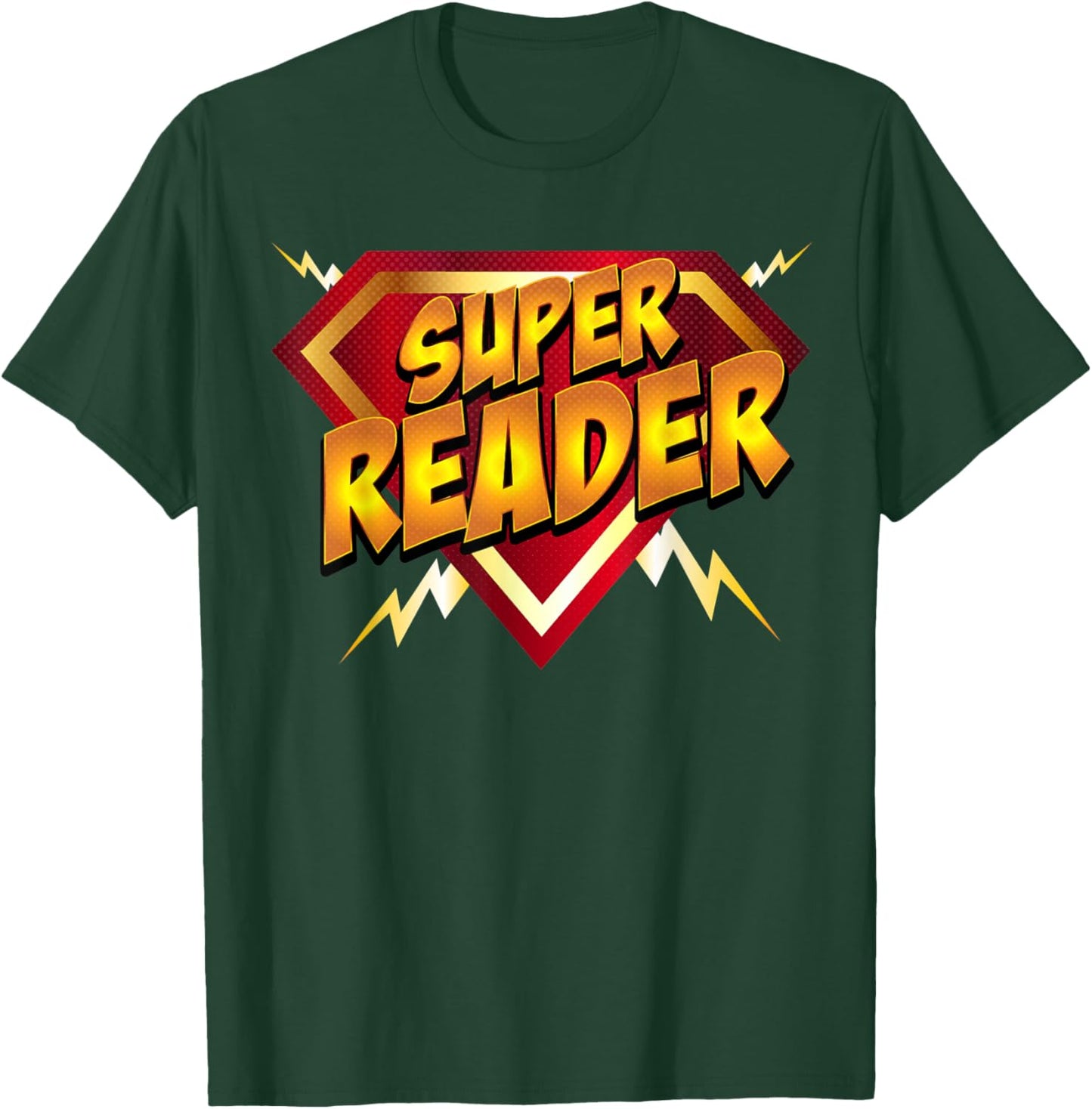 Super Reader Superhero Book Lover's Comic Style T-Shirt - T-Shirt | Forest