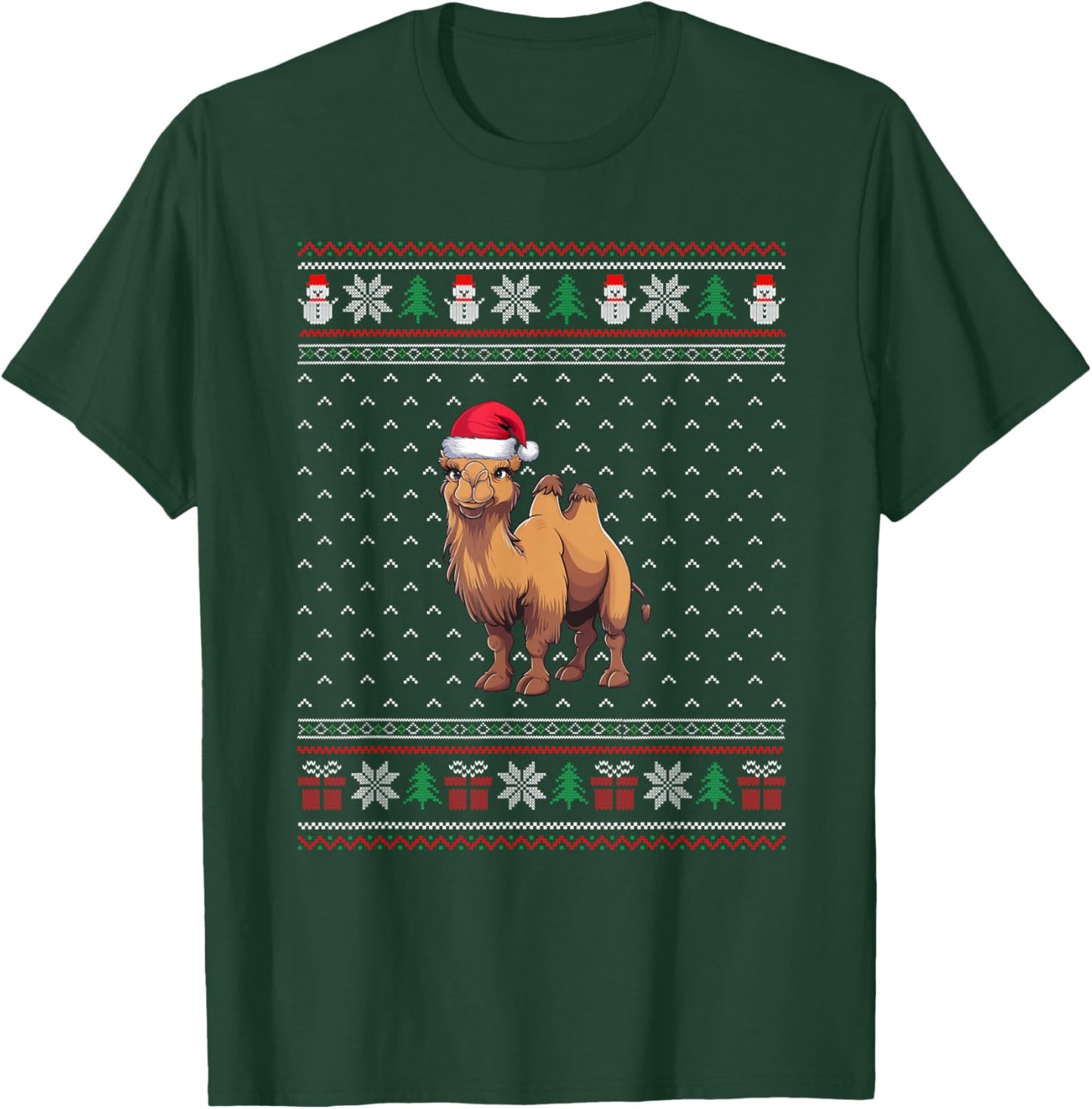 Bactrian Camel Wearing Santa Hat Xmas Bactrian Camel Lovers T-Shirt - T-Shirt | Forest