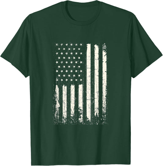 Vertical American Flag American Flag Distressed Men T-Shirt - T-Shirt | Forest