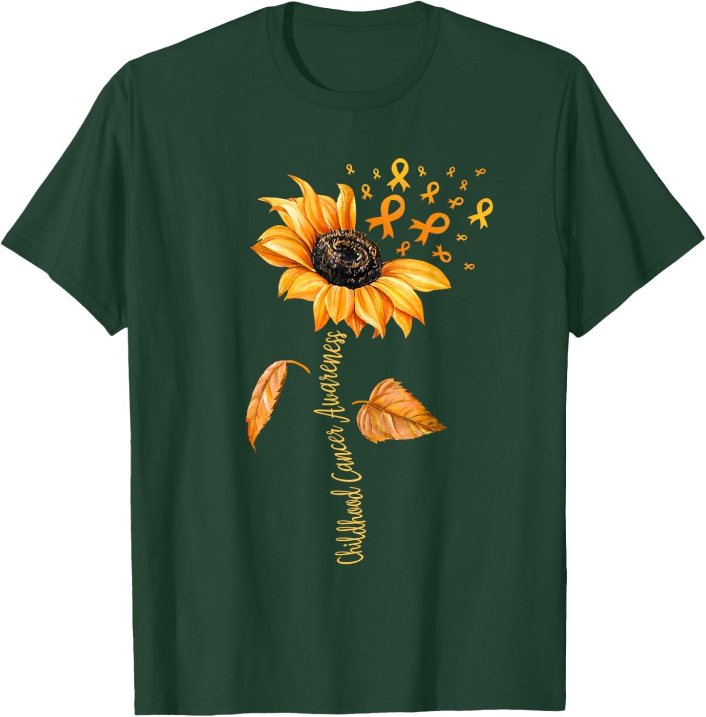 Support Childhood Cancer Awareness Sunflower Gold Ribbon T-Shirt - T-Shirt | Forest