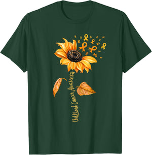 Support Childhood Cancer Awareness Sunflower Gold Ribbon T-Shirt - T-Shirt | Forest