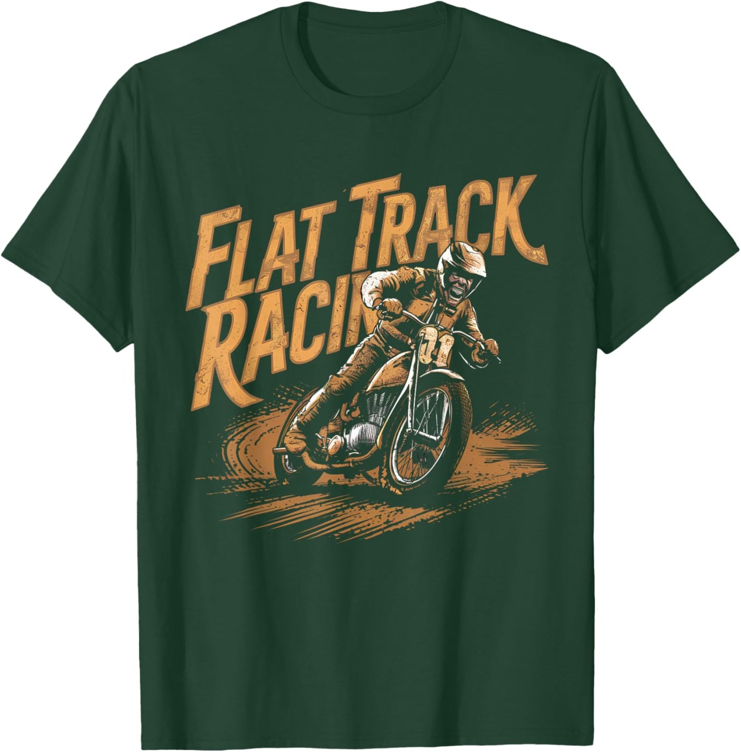Flat Track Motorcycle Racing American Flag Speedway Dirt T-Shirt - T-Shirt | Forest