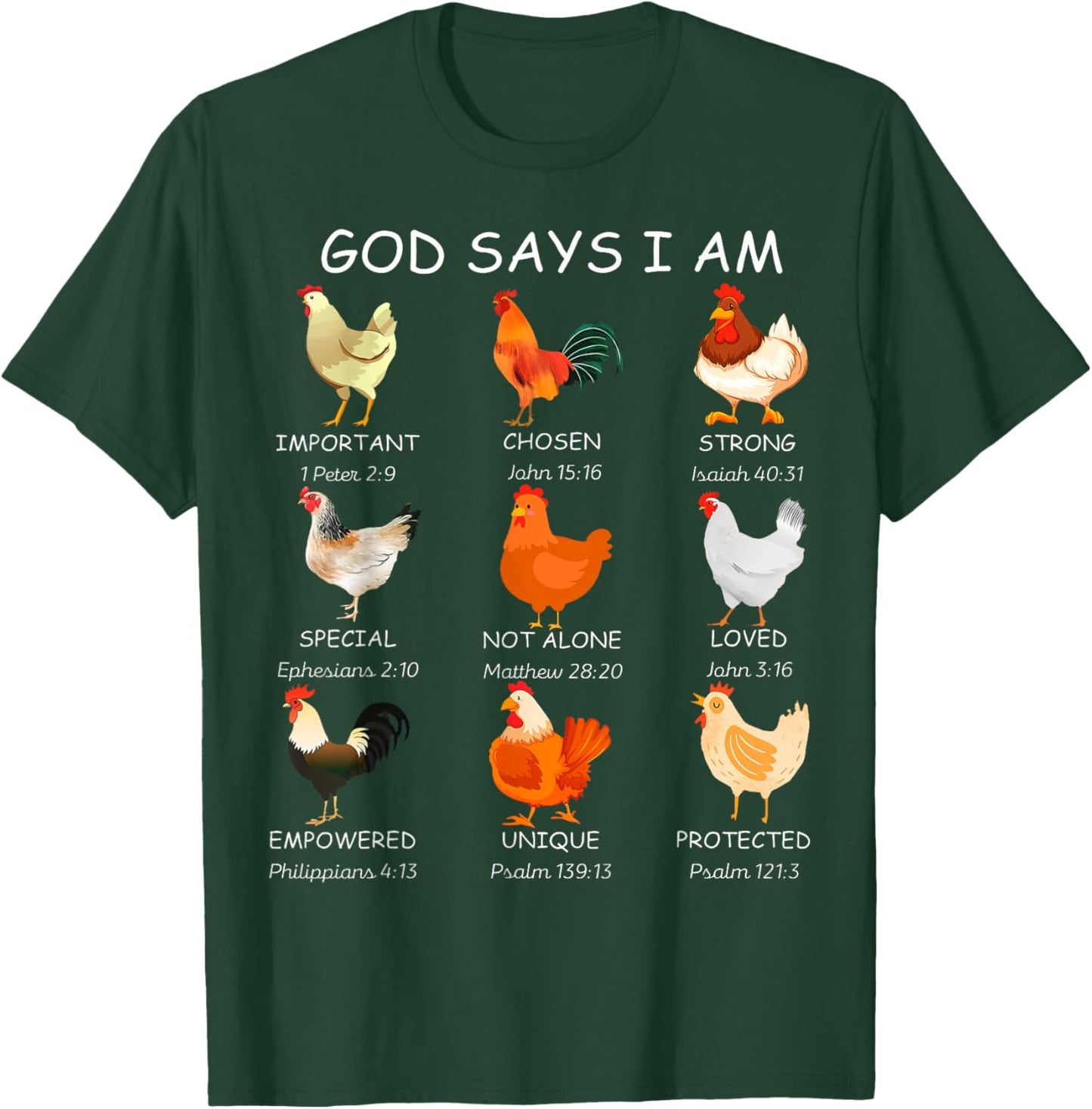 Farm Christian God Says I Am Chickens Bible Verse Religious T-Shirt - T-Shirt | Forest