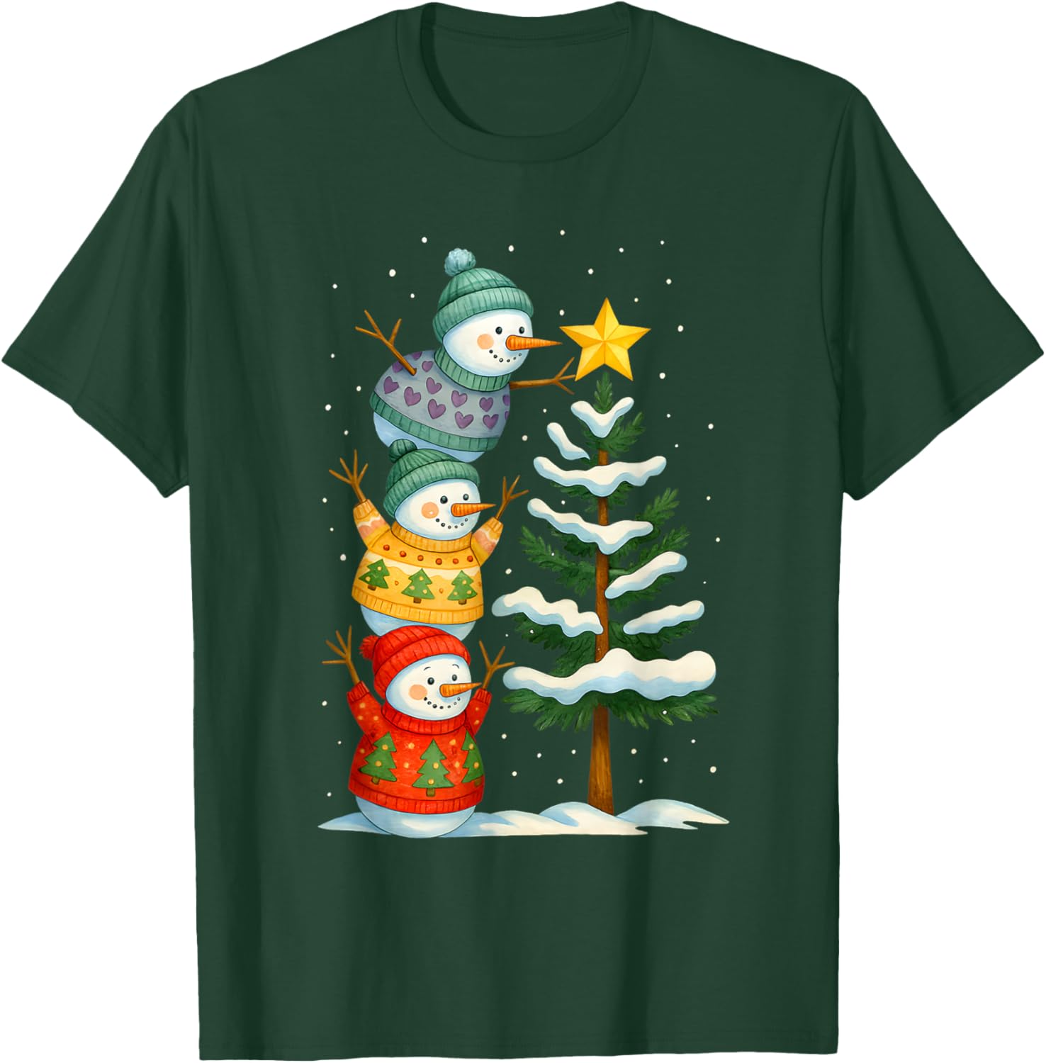 Funny Christmas Snowman Topper Tree Holiday Family Men Women T-Shirt - T-Shirt | Forest