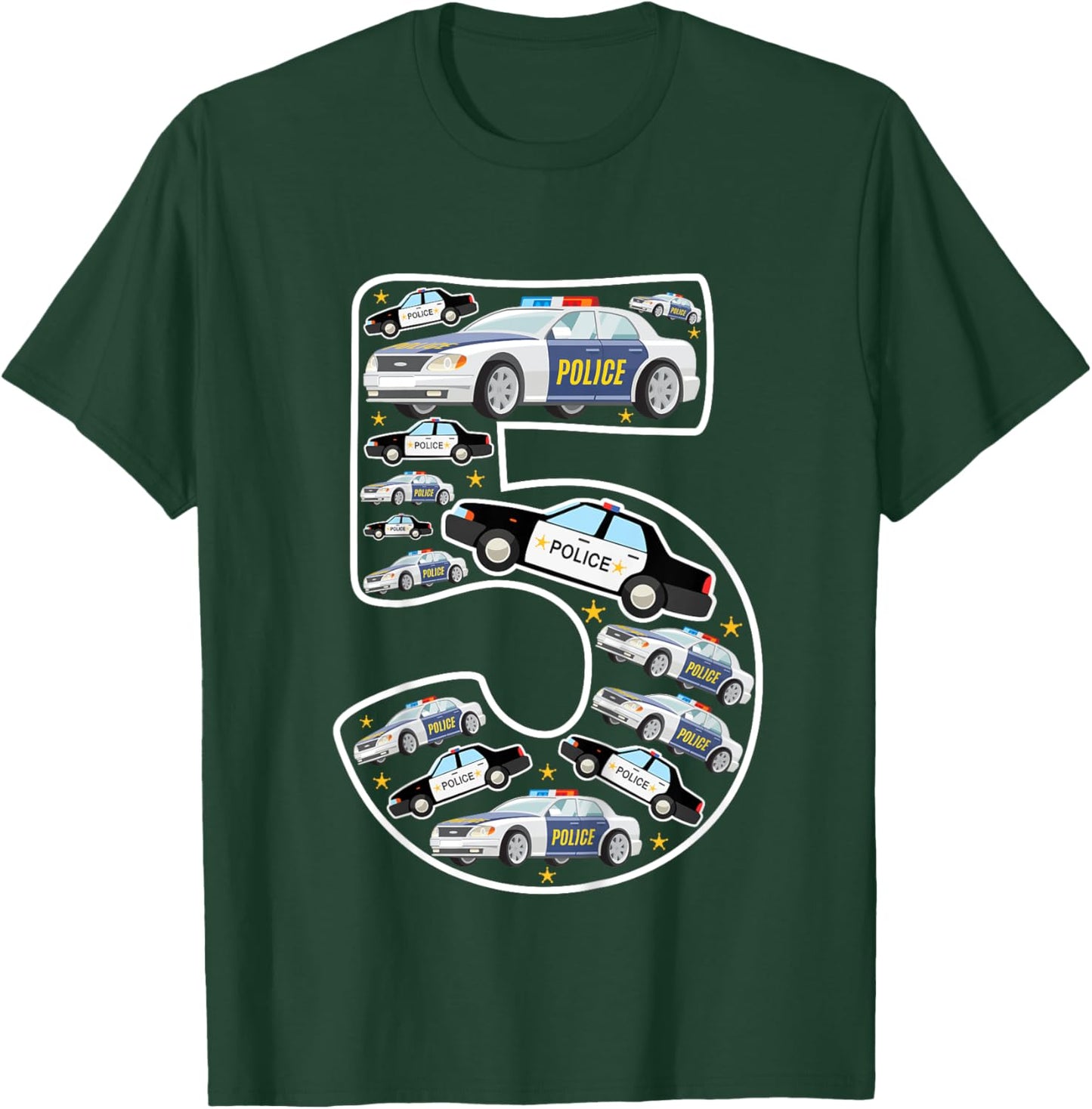 Kids 5 Year Old Police Cars 5th Birthday Policeman Boy Toddler 5 T-Shirt - T-Shirt | Forest