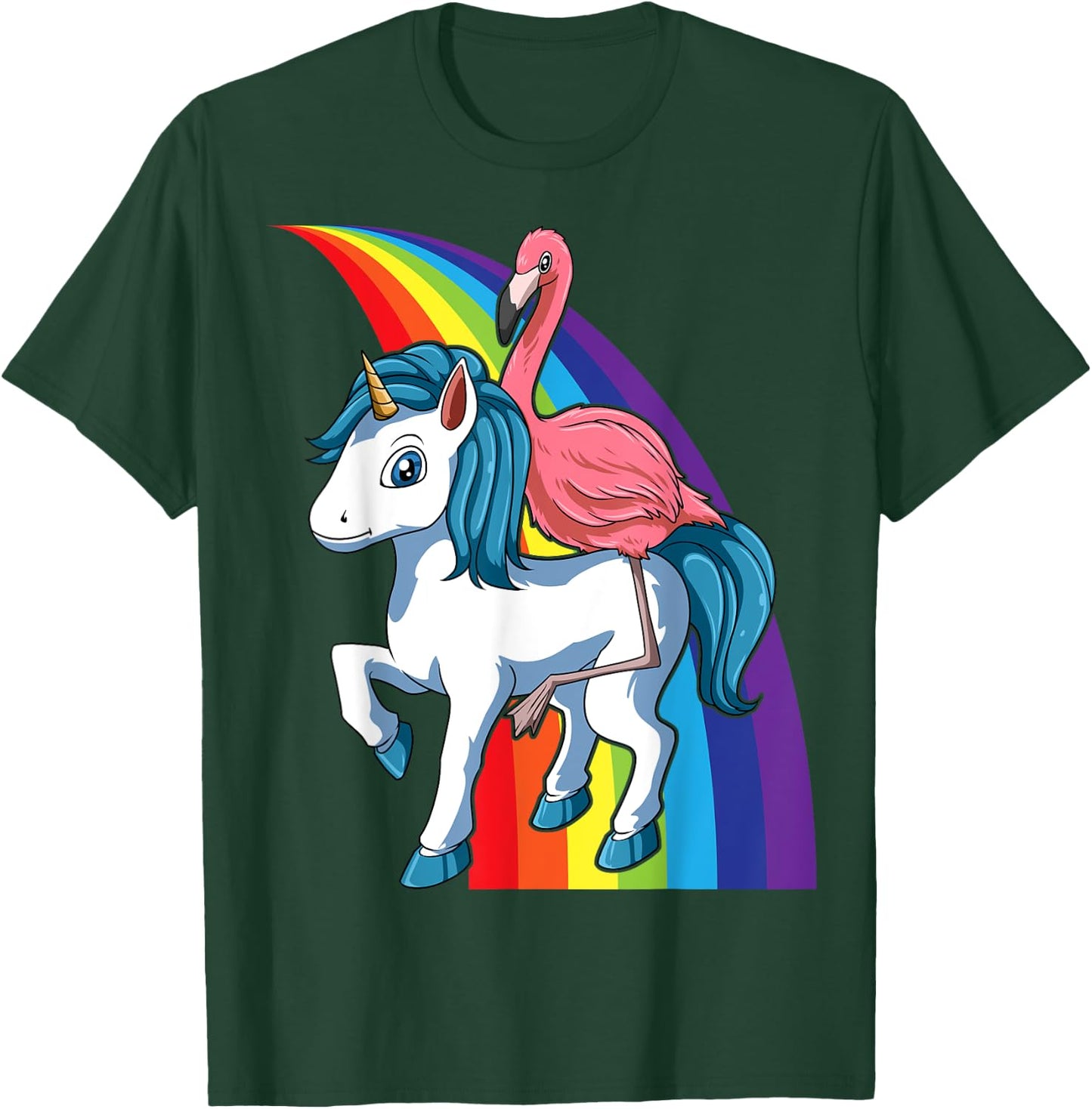 Flamingo Riding Unicorn Rainbow Flamingo Lovers Unicorn T-Shirt - T-Shirt | Forest