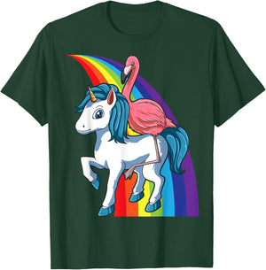 Flamingo Riding Unicorn Rainbow Flamingo Lovers Unicorn T-Shirt - T-Shirt | Forest