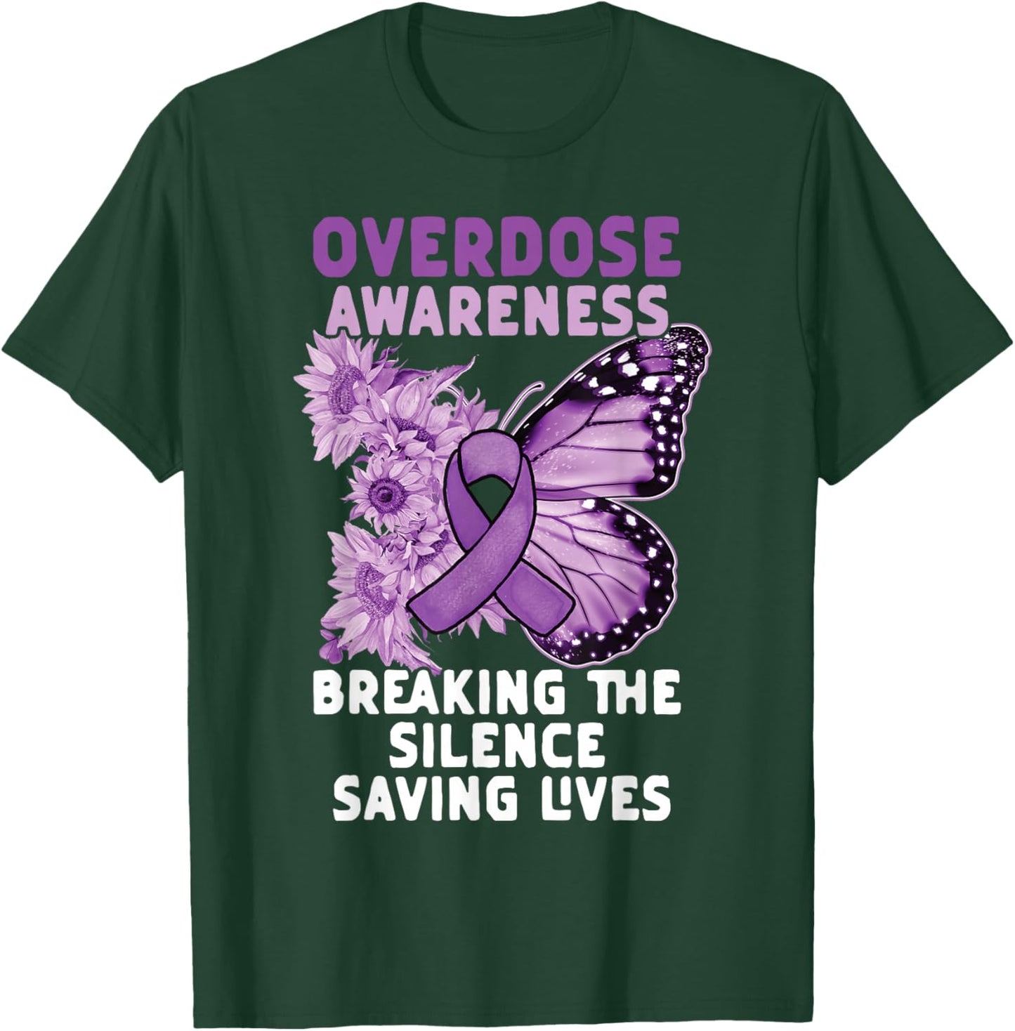 Overdose Awareness Purple Ribbon Drug Addiction T-Shirt - T-Shirt | Forest