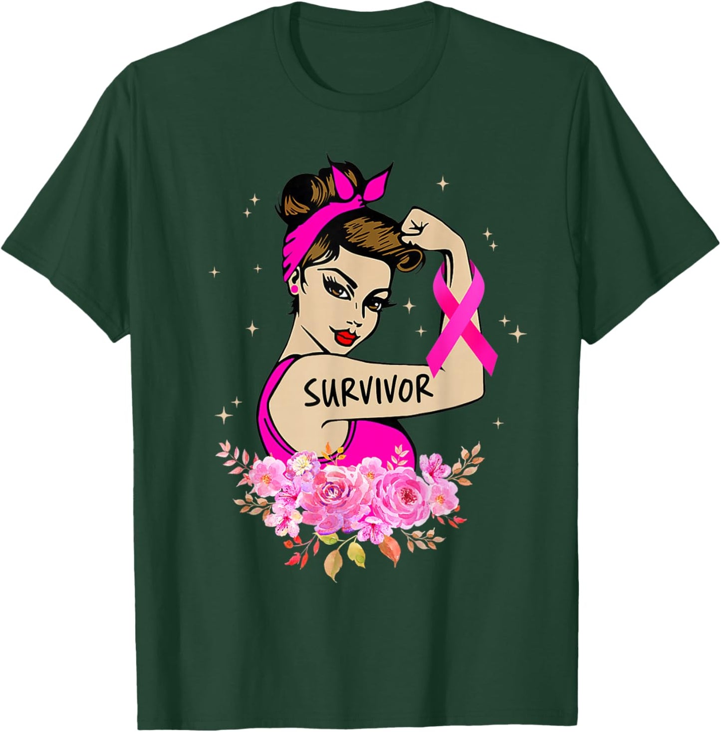 Breast Cancer Survivor Rosie Riveter Pink Awareness Women T-Shirt - T-Shirt | Forest