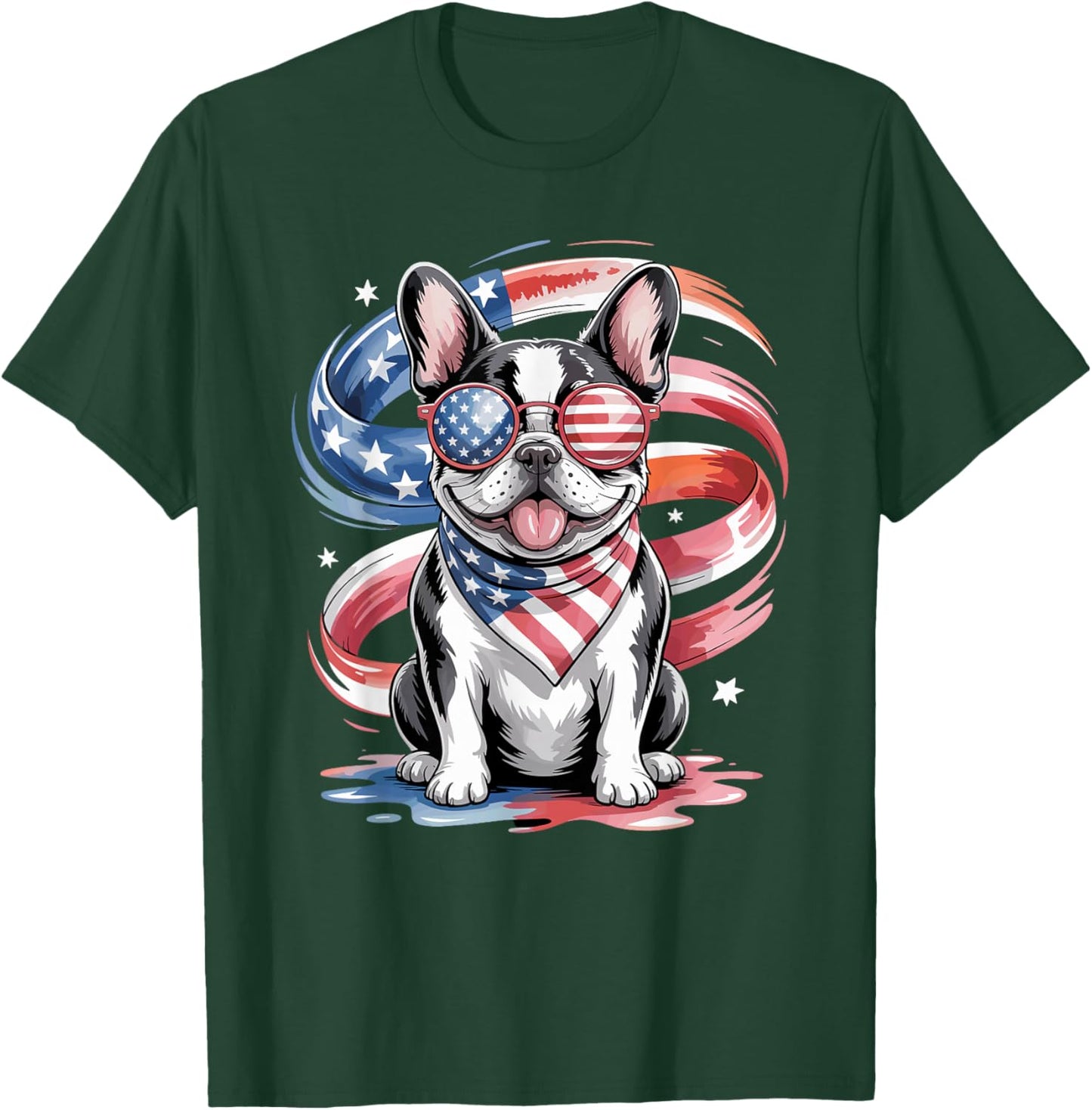 US Flag Watercolor French Bulldog 4th July T-Shirt - T-Shirt | Forest