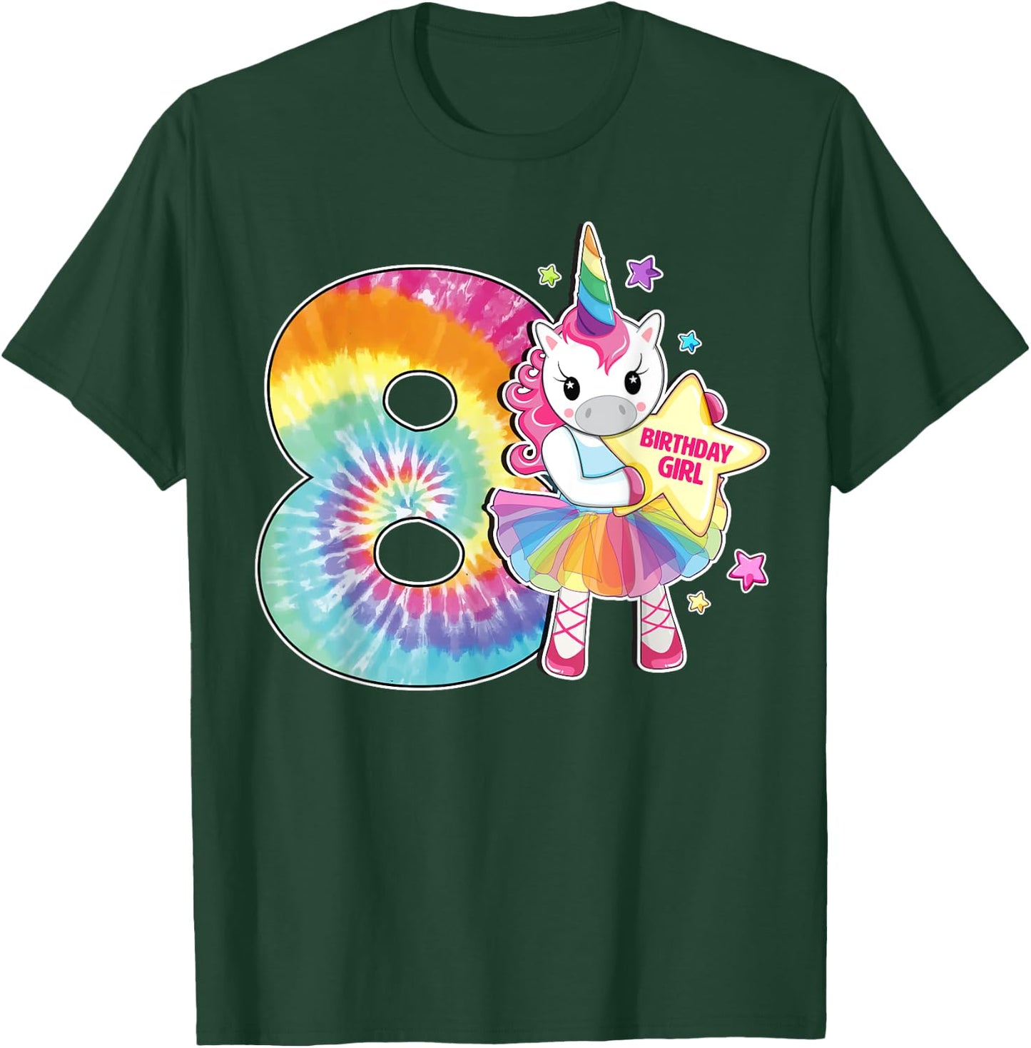 8th Birthday Unicorn Shirt Gift Girls Age 8 Tie Dye T-Shirt - T-Shirt | Forest