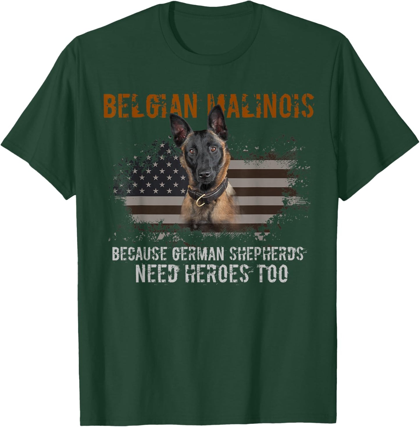 Belgian Malinois American Flag Funny Dog Gift T-Shirt - T-Shirt | Forest