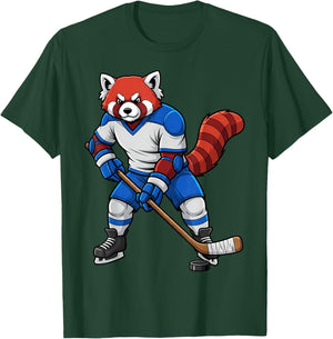 Ice Hockey Red Panda Sports Player Animal T-Shirt - T-Shirt | Forest