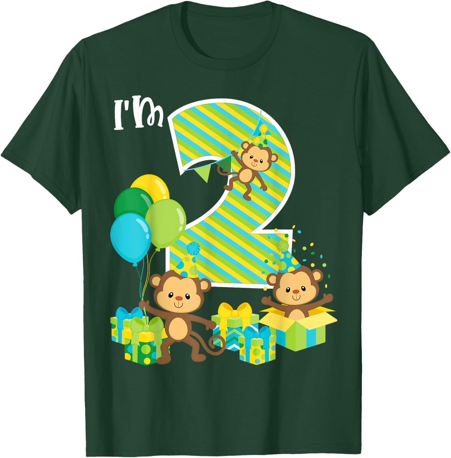 Birthday Monkey 2nd Birthday Party Two Year Old Kid Toddler T-Shirt - T-Shirt | Forest