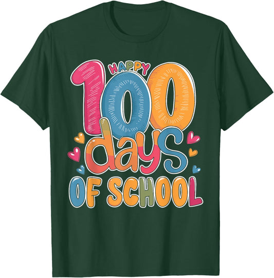 Cute 100 Days Of School Happy 100th Day Of School Teacher T-Shirt - T-Shirt | Forest