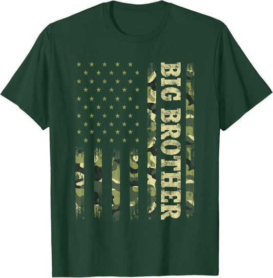 Fathers Day Shirt Bro, Big Brother Camouflage American Flag T-Shirt - T-Shirt | Forest
